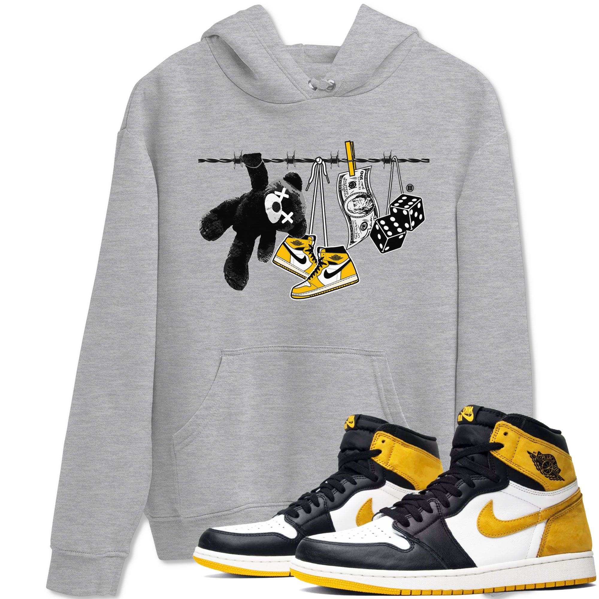 AJ1 Yellow Ochre shirt to match jordans Clothesline sneaker tees streetwear brand Air Jordan 1 Yellow Ochre Drip Gear Zone Brand unisex cotton Heather Grey 1 crew neck shirt