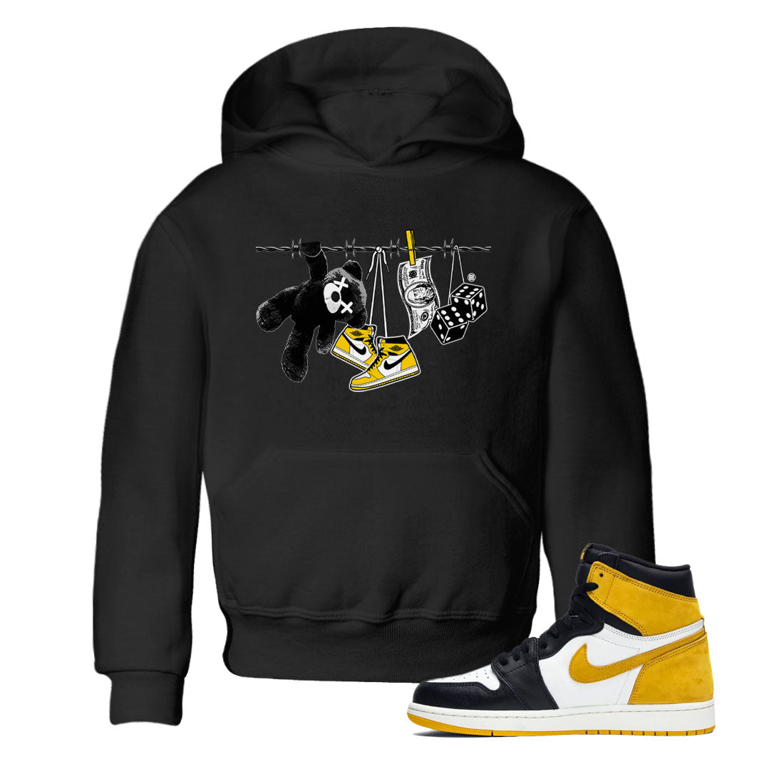 AJ1 Yellow Ochre shirt to match jordans Clothesline sneaker tees streetwear brand Air Jordan 1 Yellow Ochre Drip Gear Zone Brand baby toddler Black 1 cotton Shirt