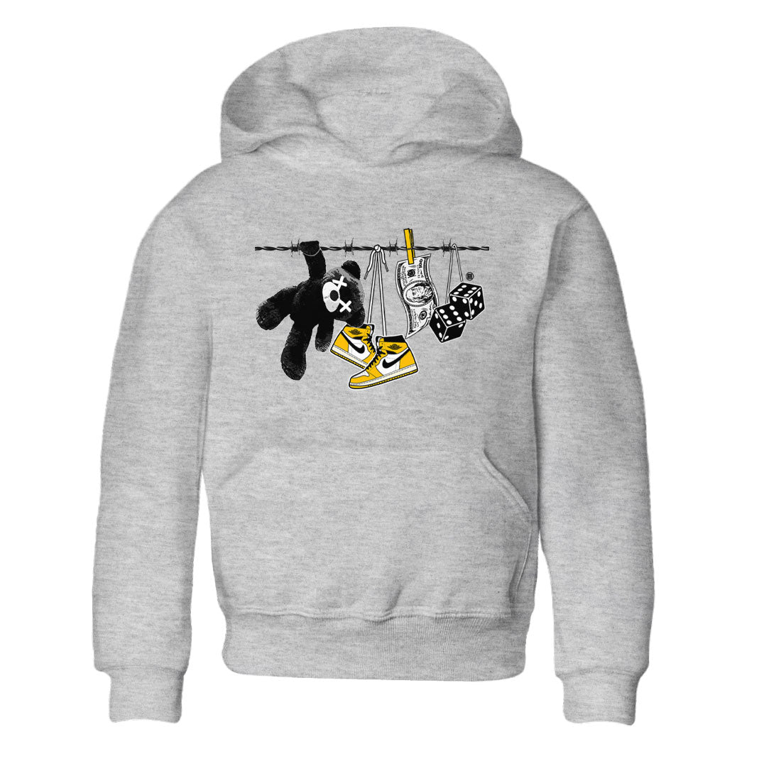 AJ1 Yellow Ochre shirt to match jordans Clothesline sneaker tees streetwear brand Air Jordan 1 Yellow Ochre Drip Gear Zone Brand baby toddler Heather Grey 2 cotton Shirt