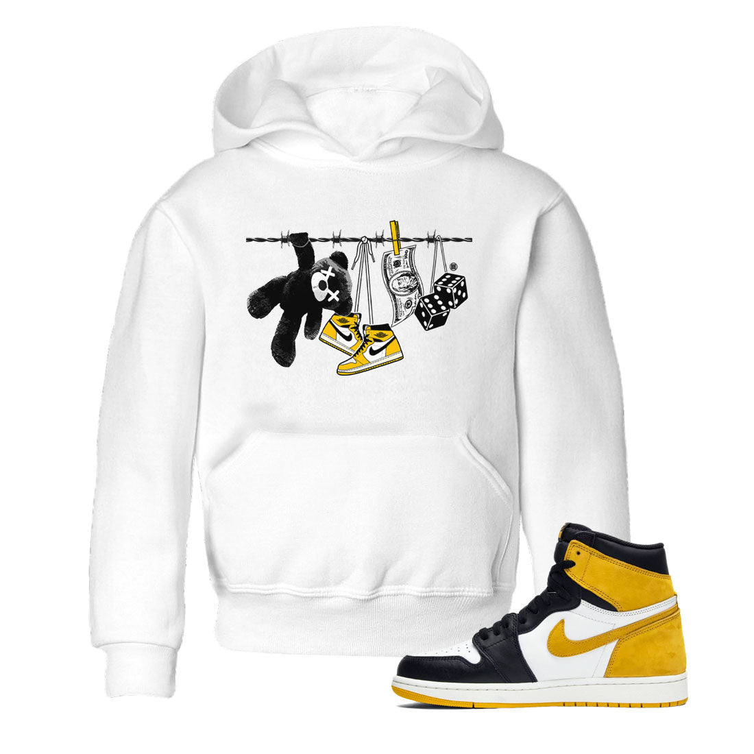 AJ1 Yellow Ochre shirt to match jordans Clothesline sneaker tees streetwear brand Air Jordan 1 Yellow Ochre Drip Gear Zone Brand baby toddler White 1 cotton Shirt