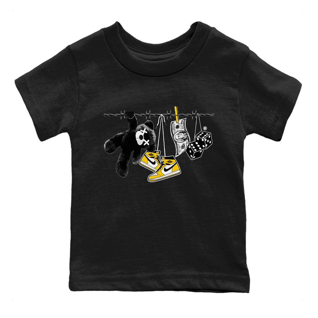 AJ1 Yellow Ochre shirt to match jordans Clothesline sneaker tees streetwear brand Air Jordan 1 Yellow Ochre Drip Gear Zone Brand baby toddler Black 2 cotton Shirt
