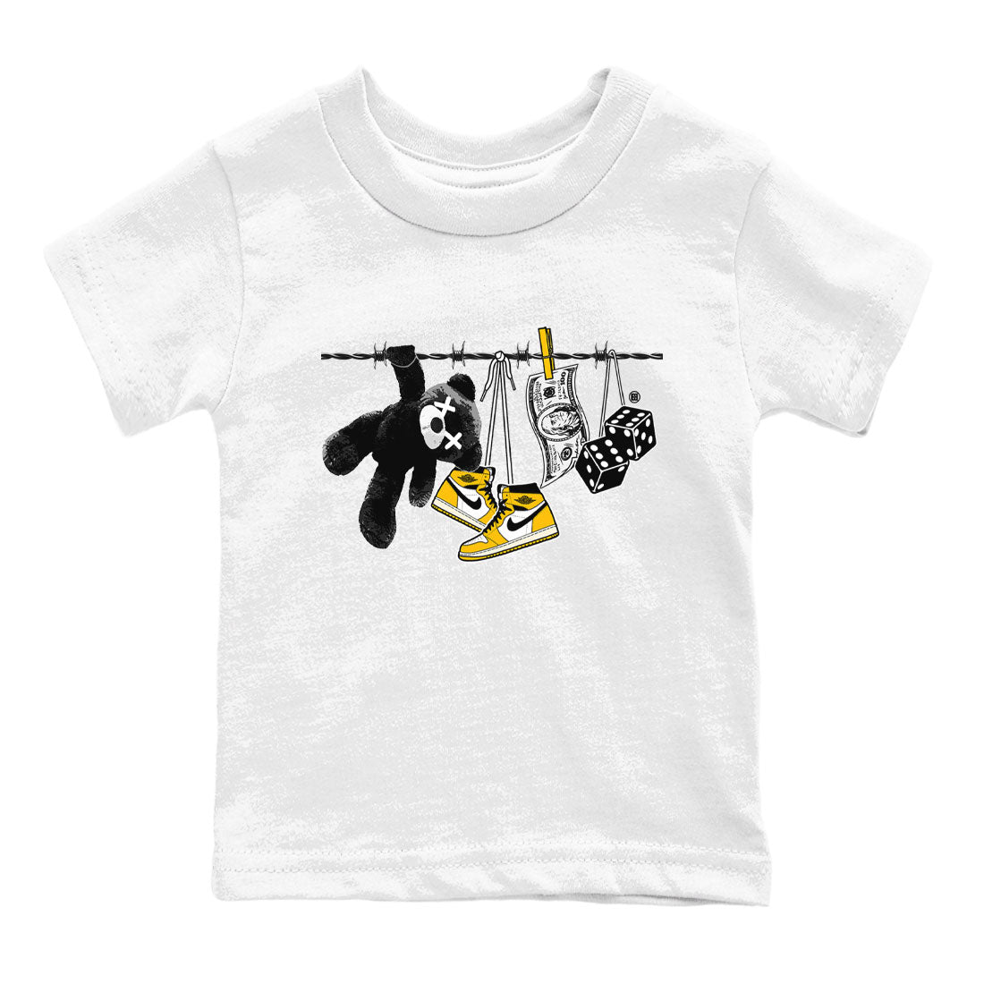AJ1 Yellow Ochre shirt to match jordans Clothesline sneaker tees streetwear brand Air Jordan 1 Yellow Ochre Drip Gear Zone Brand baby toddler White 2 cotton Shirt