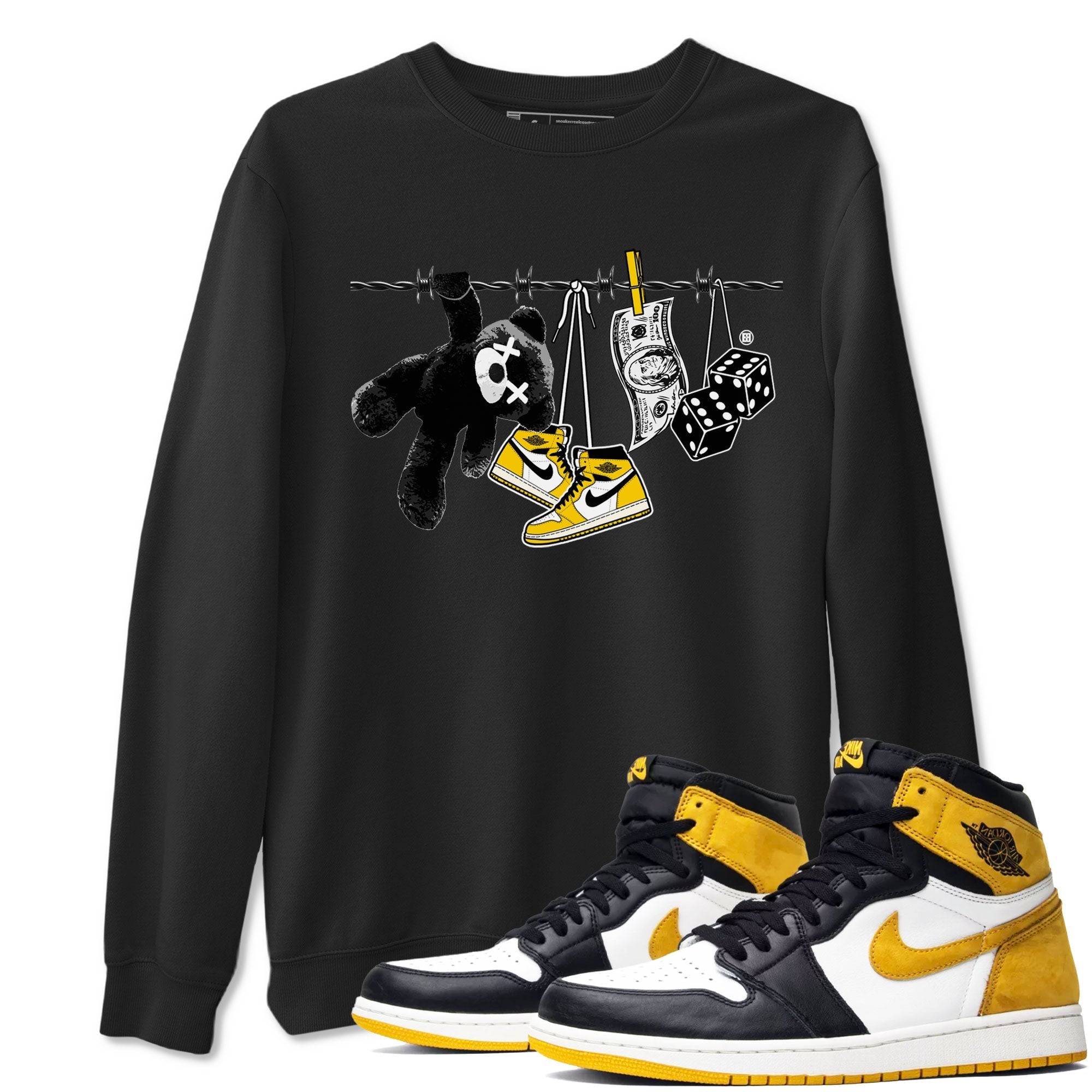 AJ1 Yellow Ochre shirt to match jordans Clothesline sneaker tees streetwear brand Air Jordan 1 Yellow Ochre Drip Gear Zone Brand unisex cotton Black 1 crew neck shirt