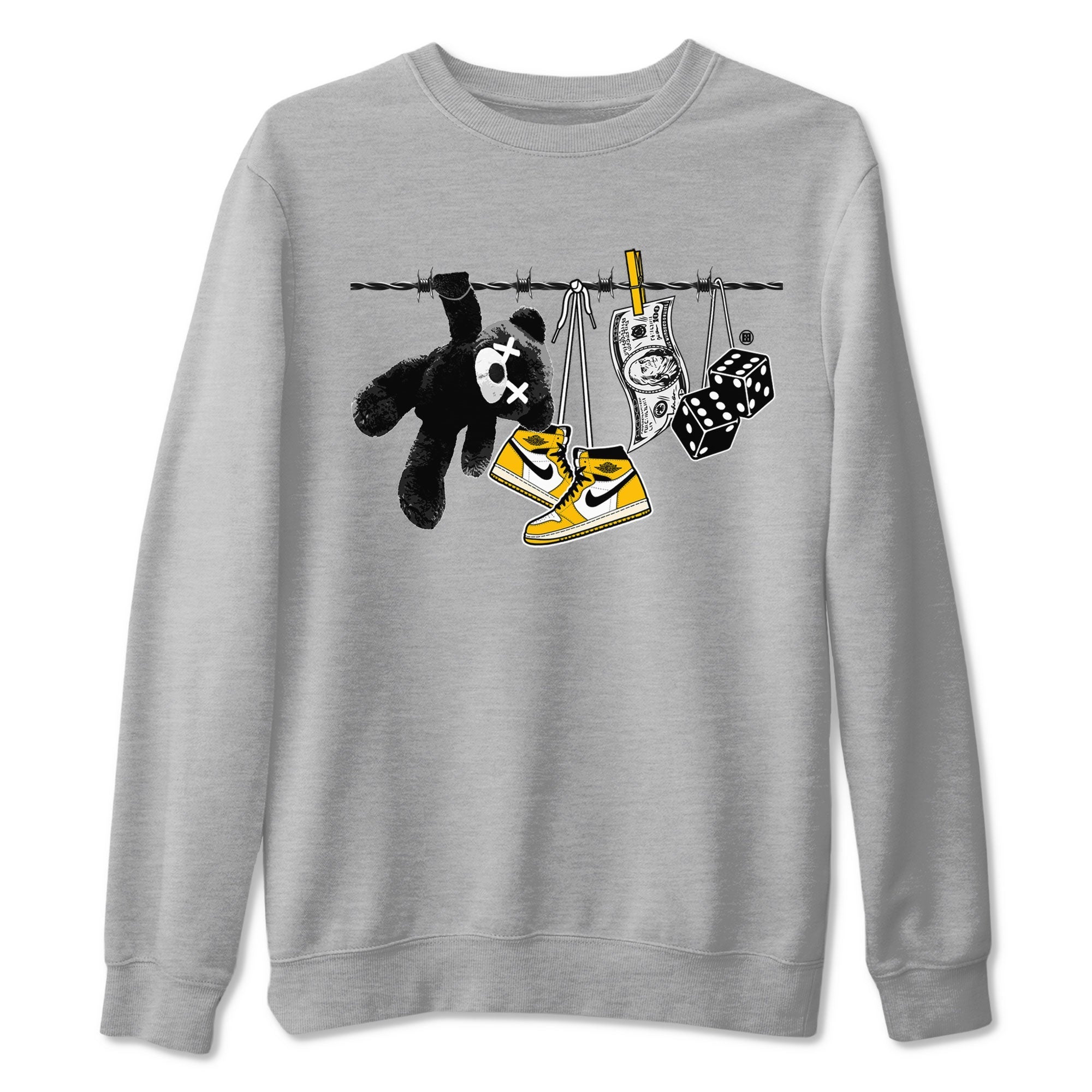 AJ1 Yellow Ochre shirt to match jordans Clothesline sneaker tees streetwear brand Air Jordan 1 Yellow Ochre Drip Gear Zone Brand unisex cotton Heather Grey 2 crew neck shirt