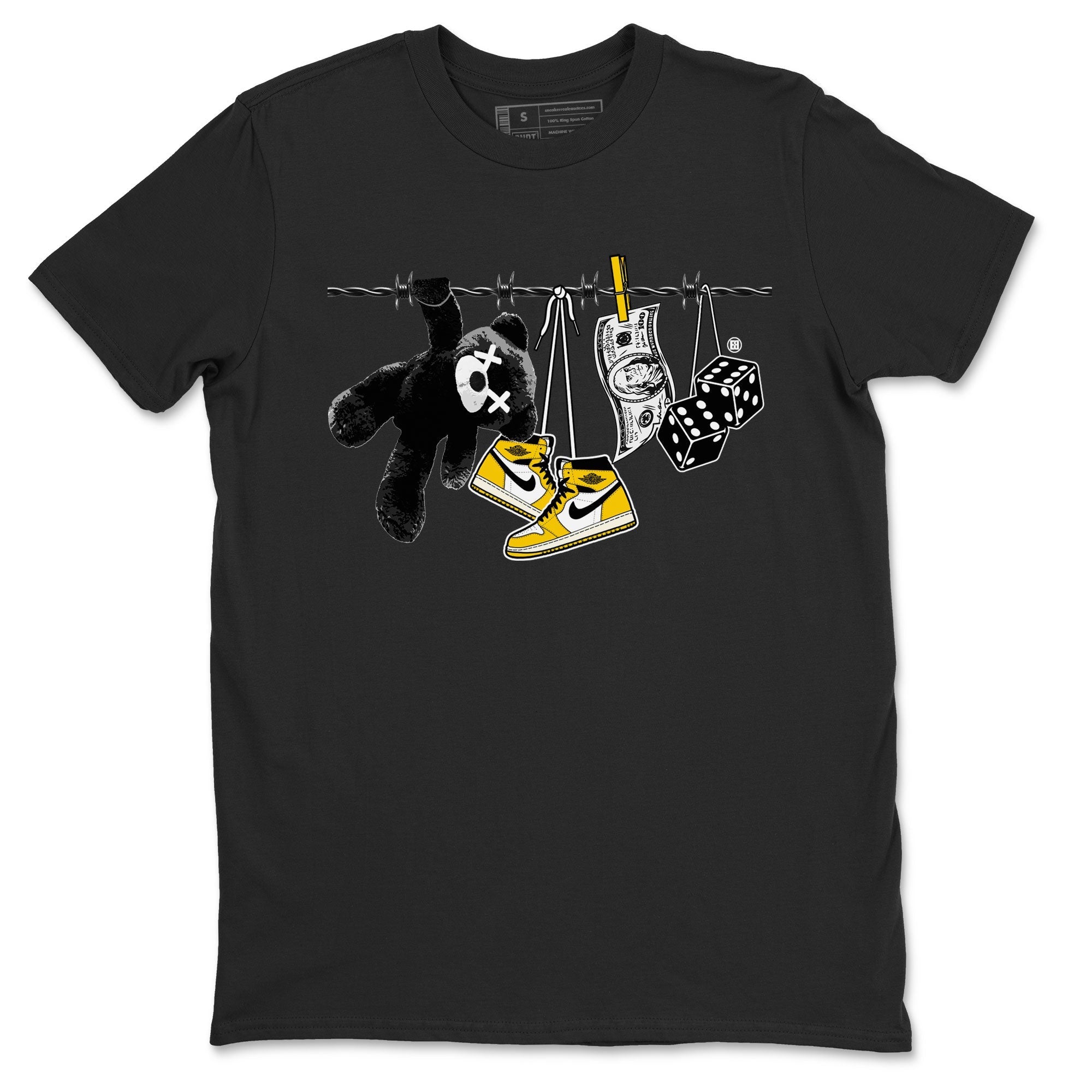 AJ1 Yellow Ochre shirt to match jordans Clothesline sneaker tees streetwear brand Air Jordan 1 Yellow Ochre Drip Gear Zone Brand unisex cotton Black 2 crew neck shirt