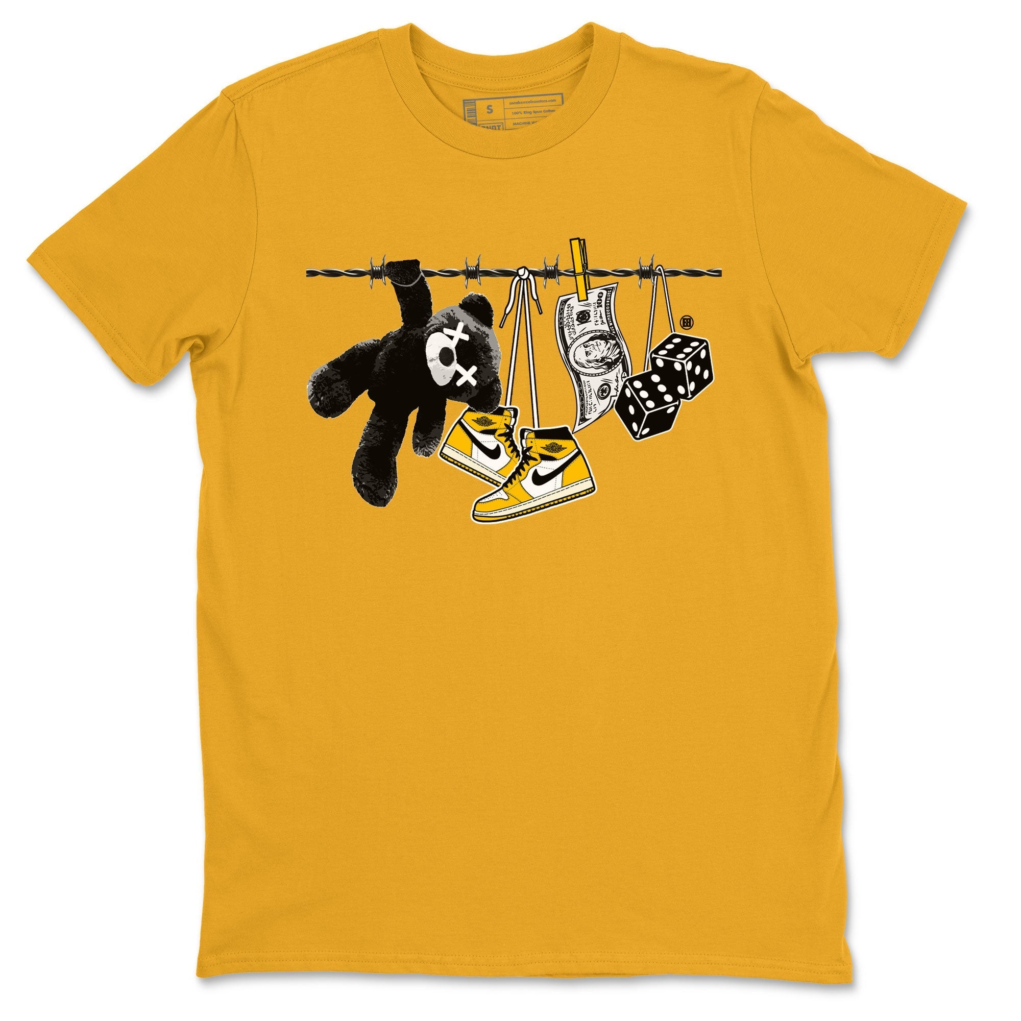 AJ1 Yellow Ochre shirt to match jordans Clothesline sneaker tees streetwear brand Air Jordan 1 Yellow Ochre Drip Gear Zone Brand unisex cotton Gold 2 crew neck shirt