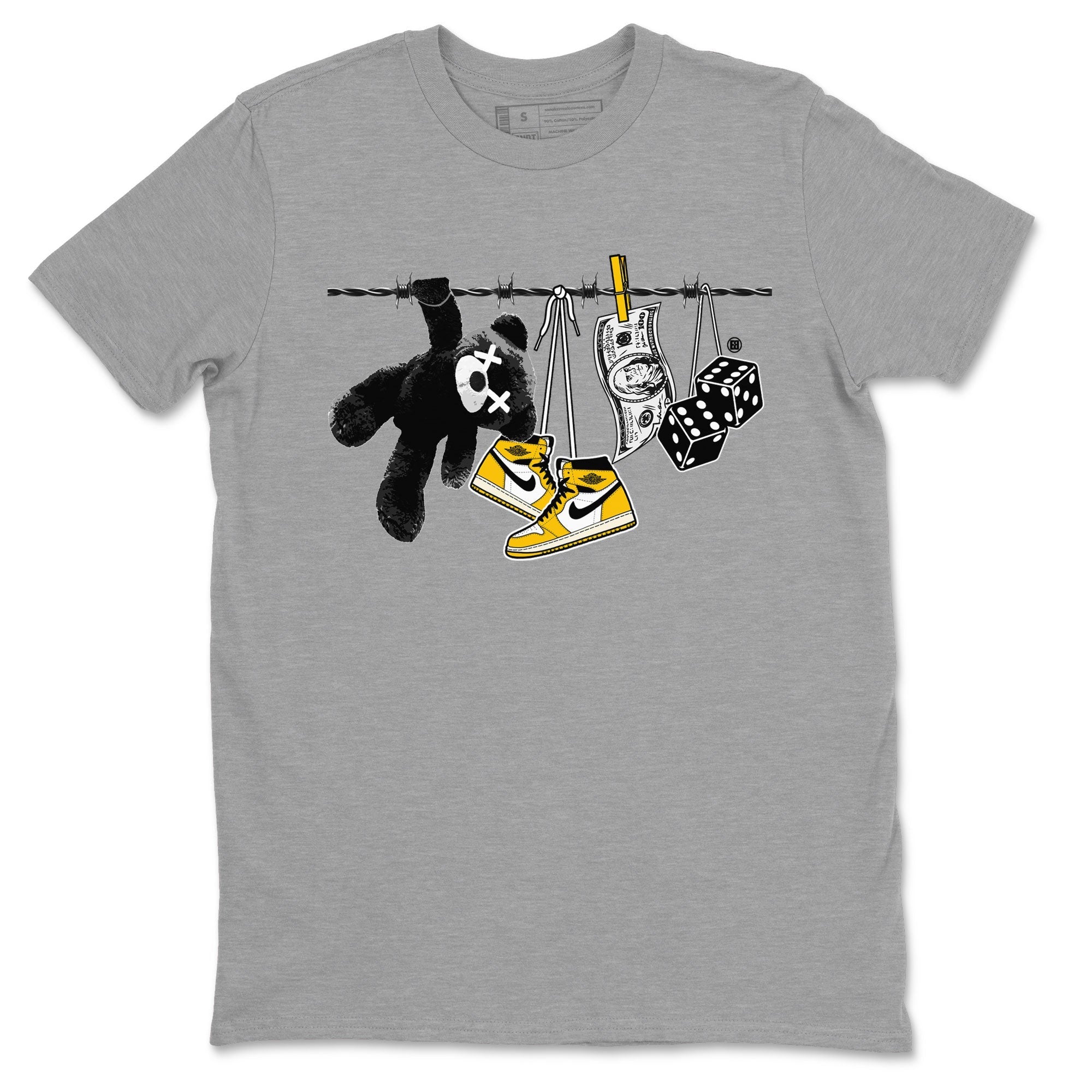 AJ1 Yellow Ochre shirt to match jordans Clothesline sneaker tees streetwear brand Air Jordan 1 Yellow Ochre Drip Gear Zone Brand unisex cotton Heather Grey 2 crew neck shirt