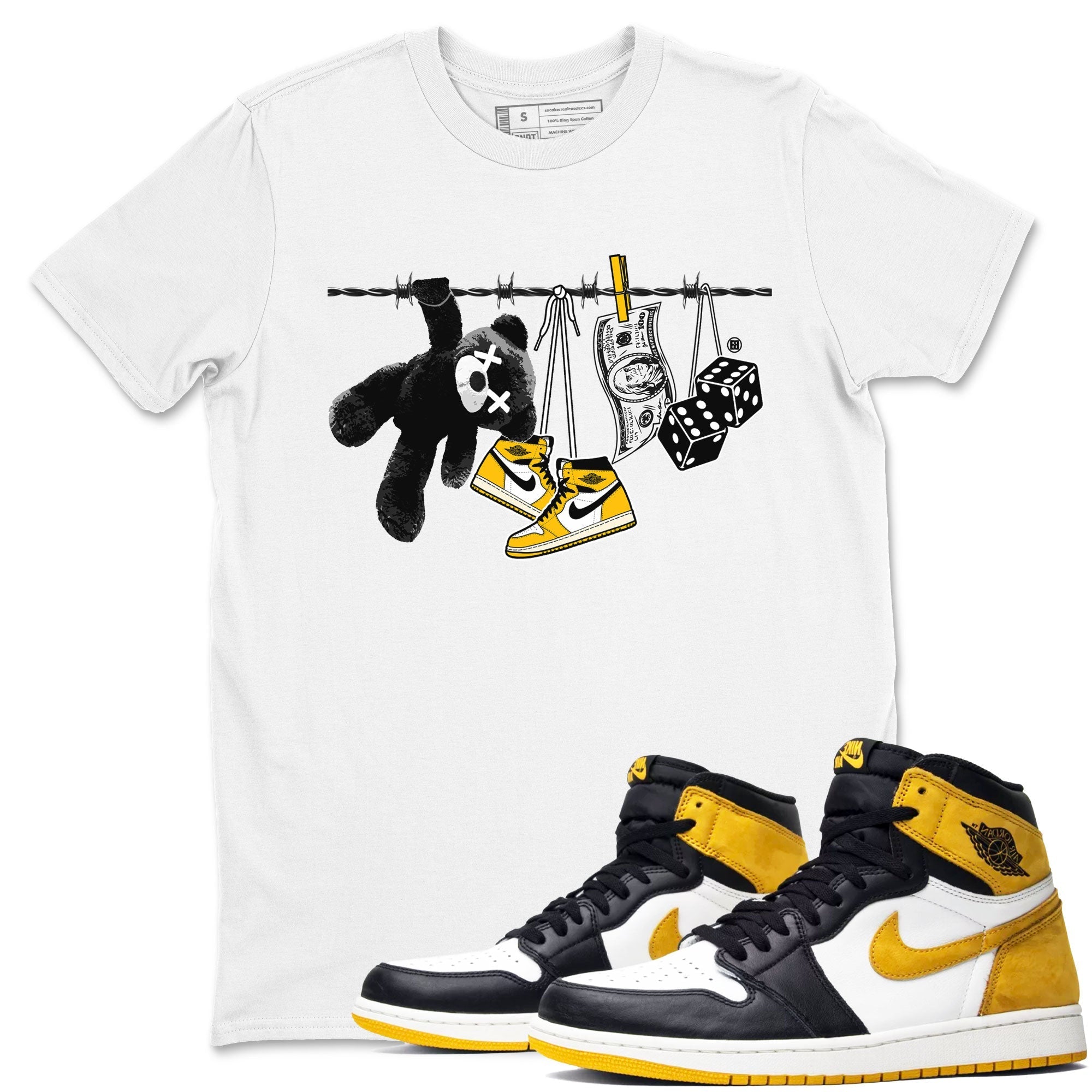 AJ1 Yellow Ochre shirt to match jordans Clothesline sneaker tees streetwear brand Air Jordan 1 Yellow Ochre Drip Gear Zone Brand unisex cotton White 1 crew neck shirt