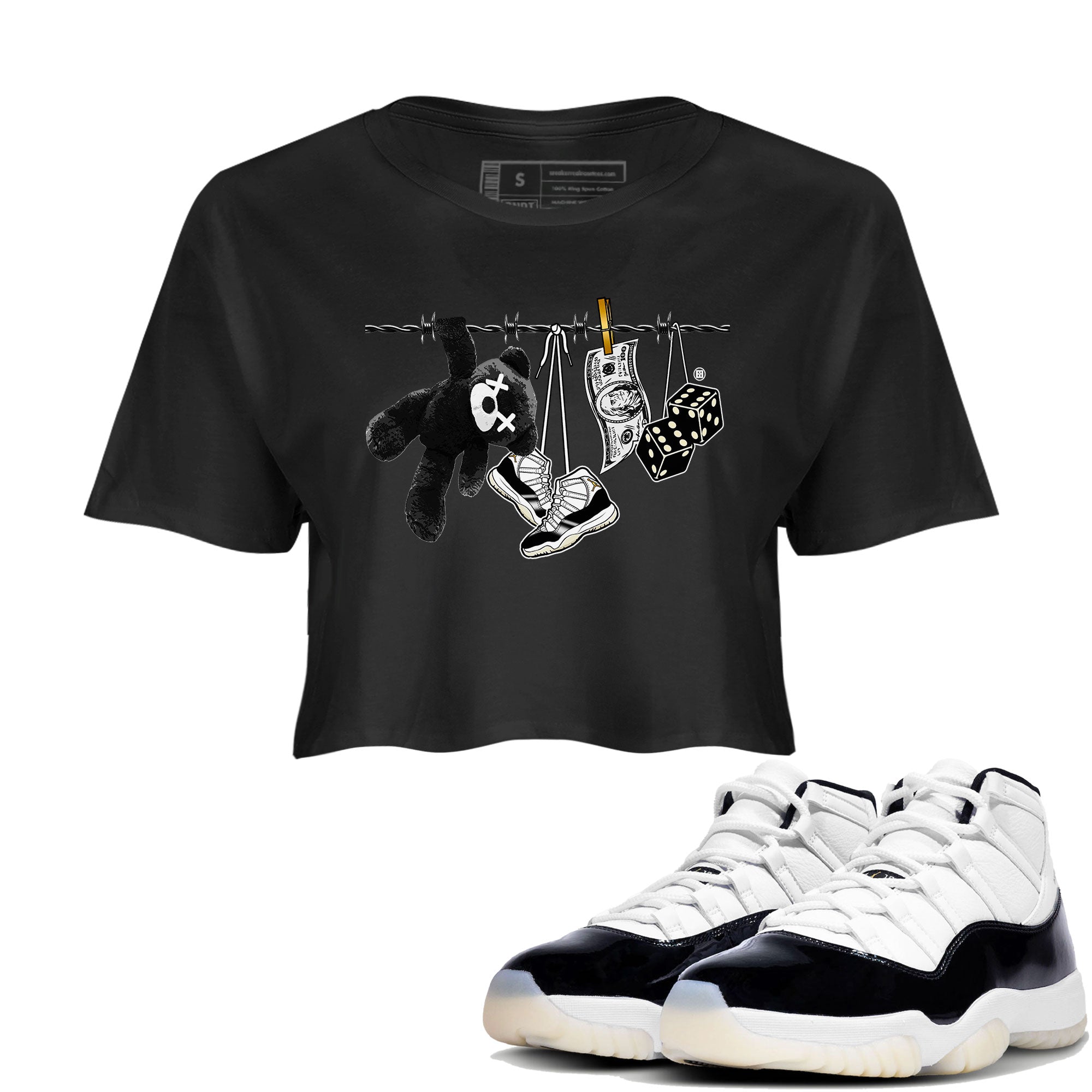 Air Jordan 11 Gratitude shirt to match jordans Clothesline sneaker tees Jordan 11 Retro Gratitude Drip Gear Zone Sneaker Matching Cotton Shirt Black 1 crop length shirt