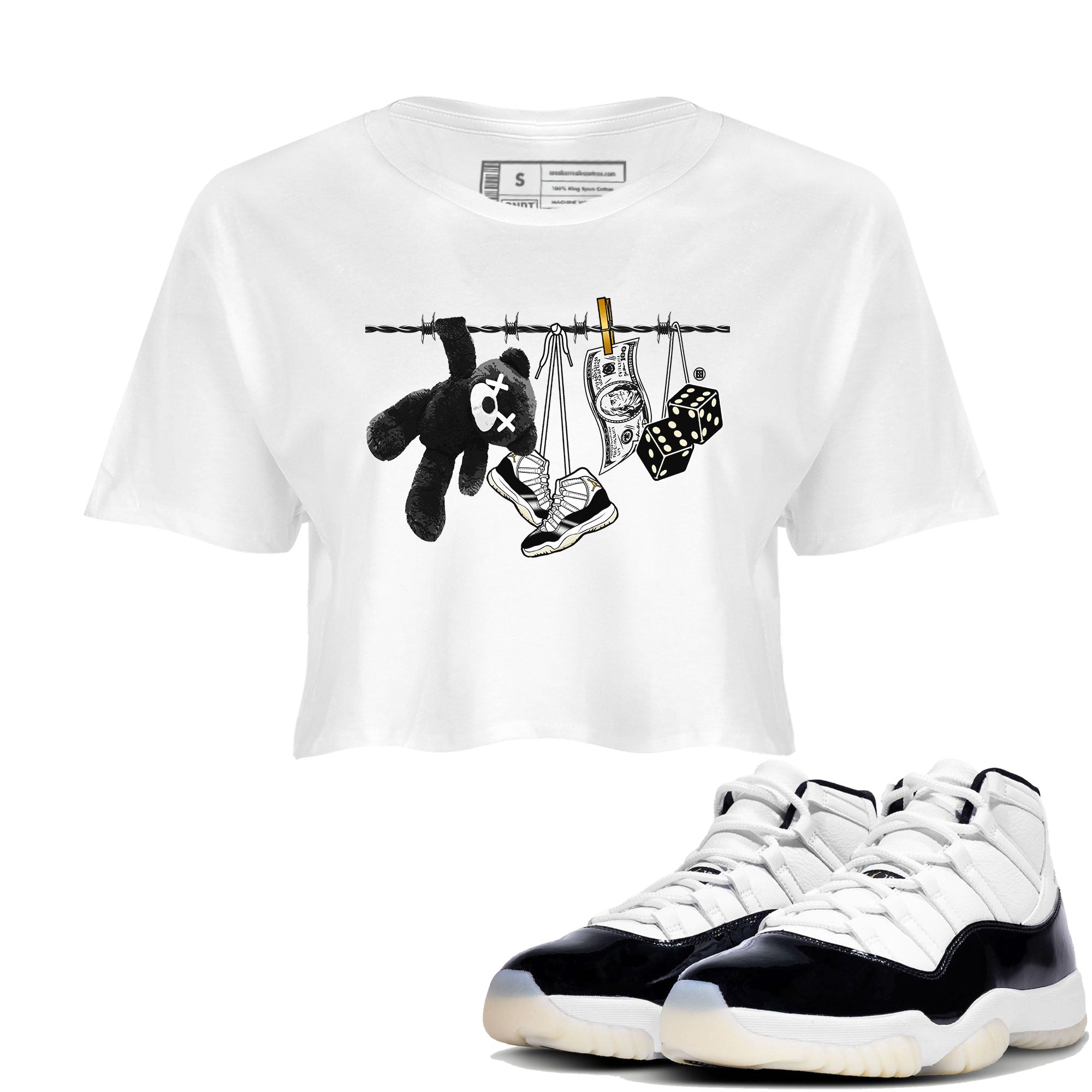 Air Jordan 11 Gratitude shirt to match jordans Clothesline sneaker tees Jordan 11 Retro Gratitude Drip Gear Zone Sneaker Matching Cotton Shirt White 1 crop length shirt
