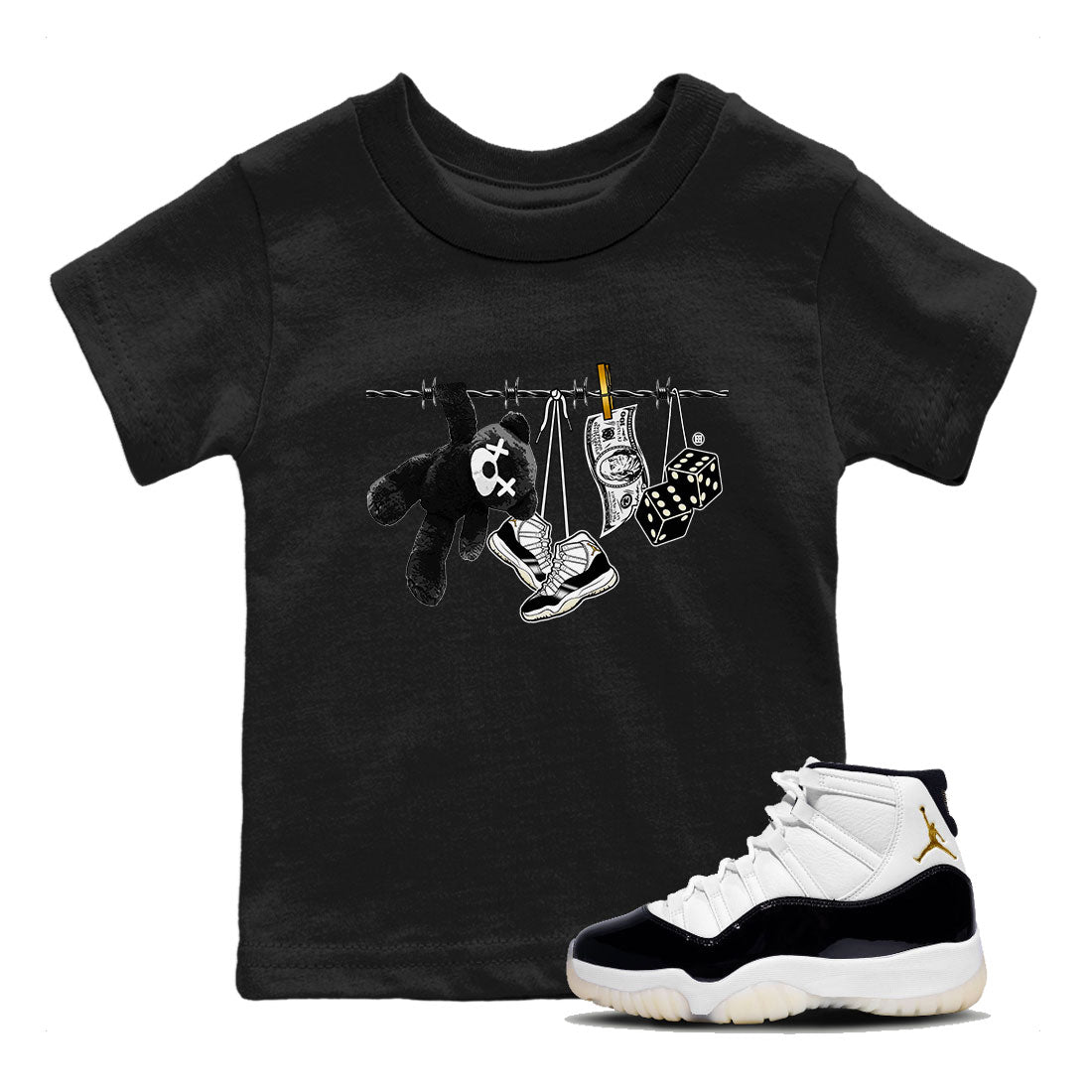 Air Jordan 11 Gratitude shirt to match jordans Clothesline sneaker tees Jordan 11 Retro Gratitude Drip Gear Zone Sneaker Matching Cotton Shirt baby toddler Black 1 cotton Shirt