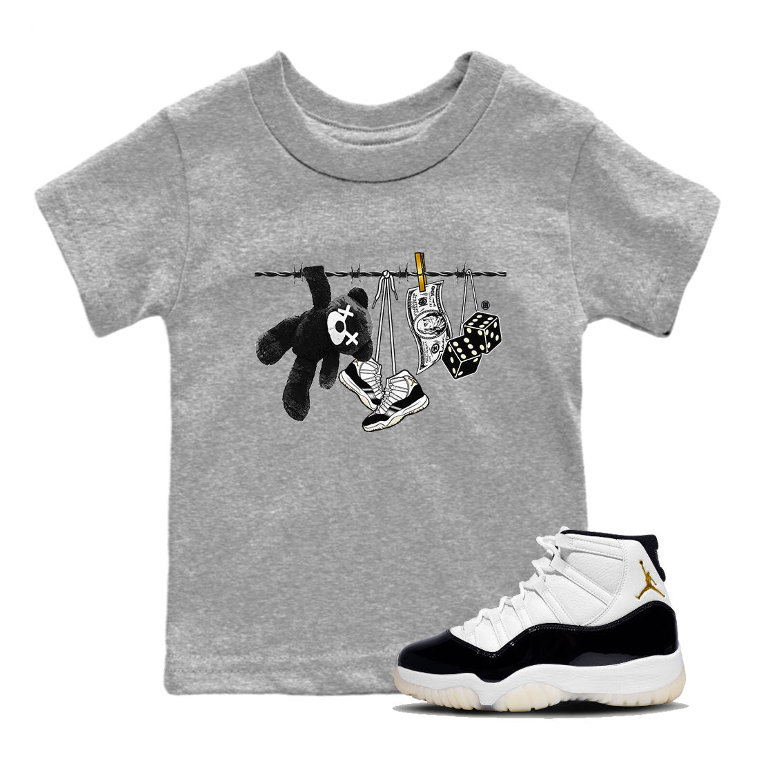 Air Jordan 11 Gratitude shirt to match jordans Clothesline sneaker tees Jordan 11 Retro Gratitude Drip Gear Zone Sneaker Matching Cotton Shirt baby toddler Heather Grey 1 cotton Shirt