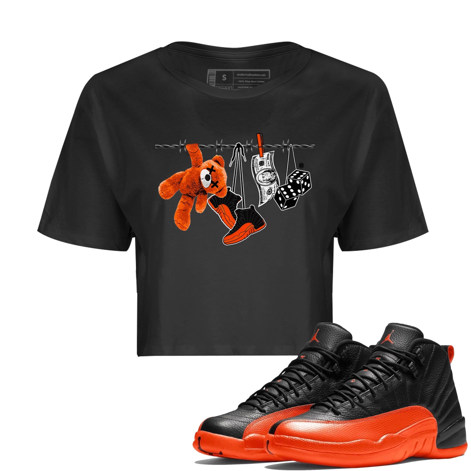 Air Jordan 12 Brilliant Orange Sneaker Match Tees Clothesline Streetwear Sneaker Shirt 12s Brilliant Orange Tee Women's Shirts Black 1