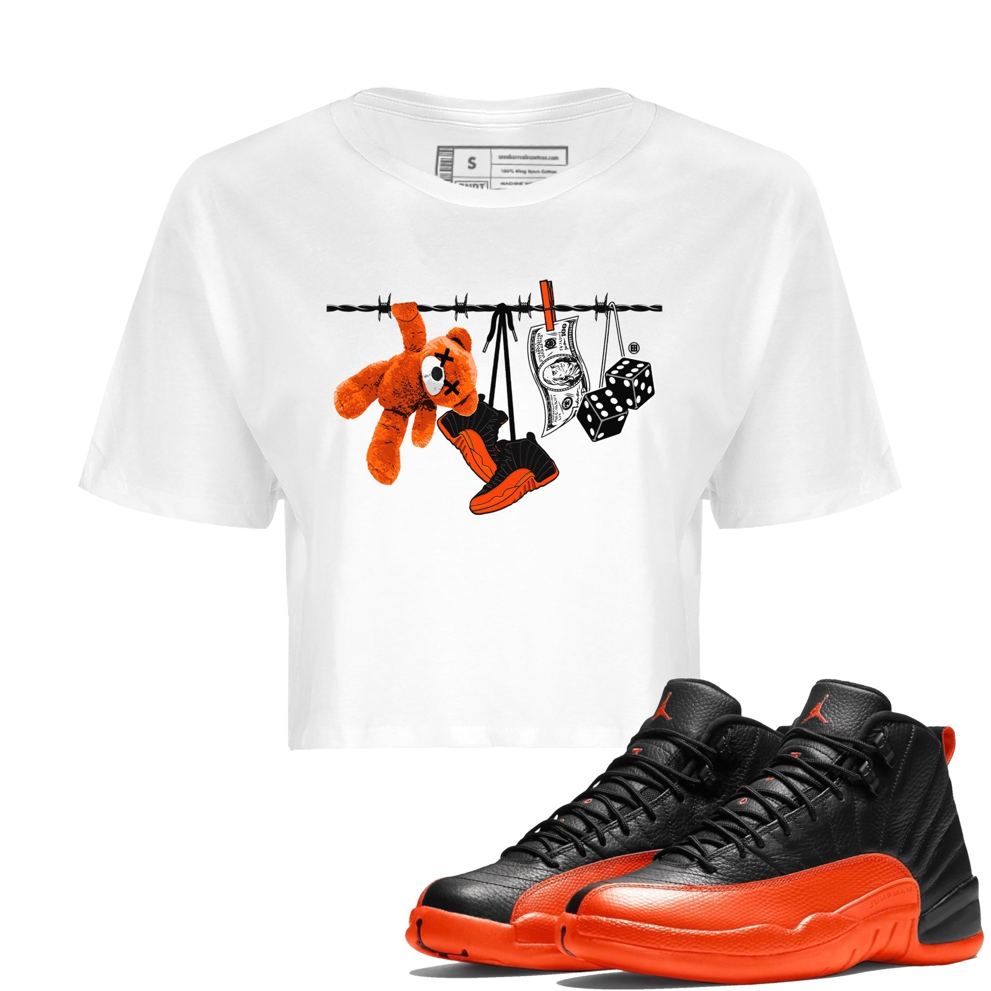 Air Jordan 12 Brilliant Orange Sneaker Match Tees Clothesline Streetwear Sneaker Shirt 12s Brilliant Orange Tee Women's Shirts White 1