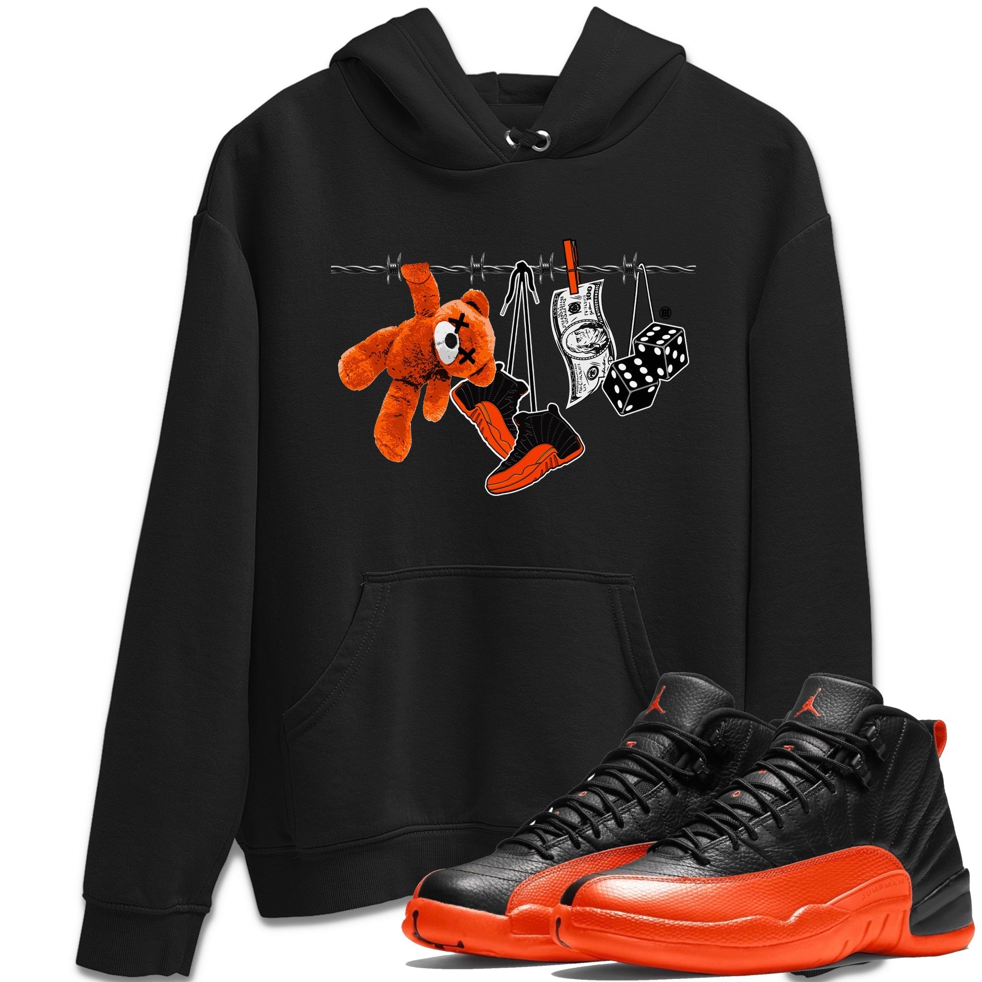 Air Jordan 12 Brilliant Orange Sneaker Match Tees Clothesline Streetwear Sneaker Shirt 12s Brilliant Orange Tee Unisex Shirts Black 1