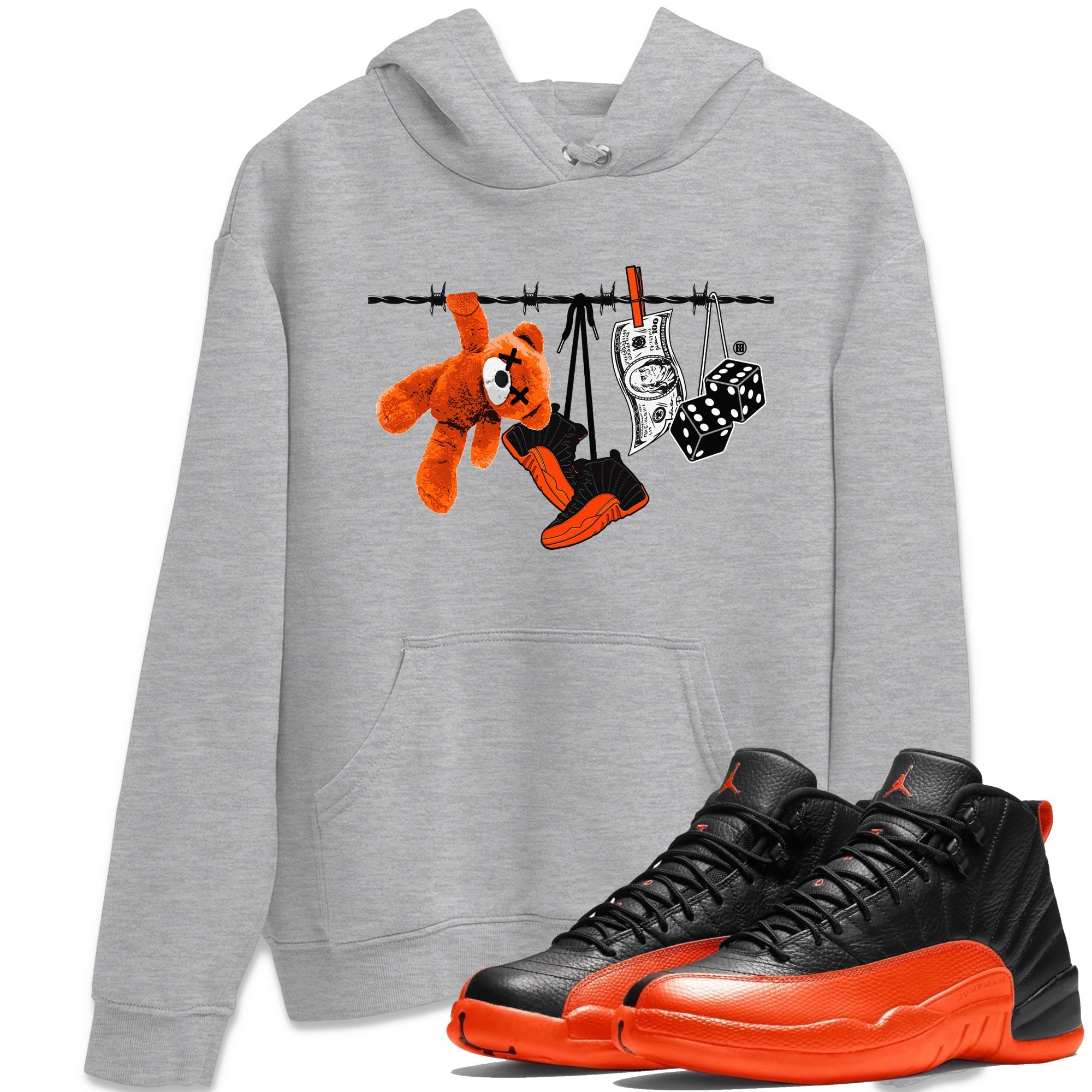 Air Jordan 12 Brilliant Orange Sneaker Match Tees Clothesline Streetwear Sneaker Shirt 12s Brilliant Orange Tee Unisex Shirts Heather Grey 1