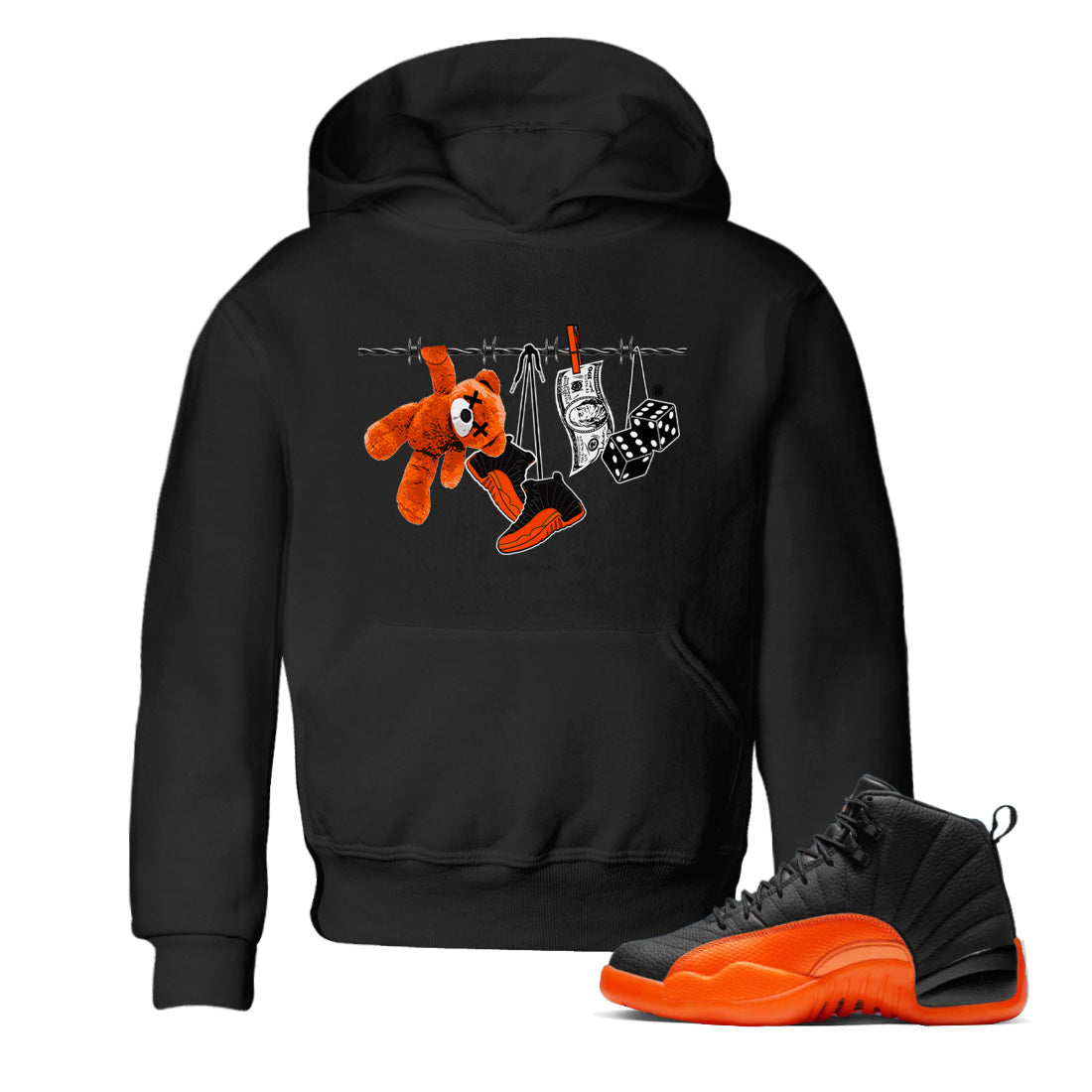 Air Jordan 12 Brilliant Orange Sneaker Match Tees Clothesline Streetwear Sneaker Shirt 12s Brilliant Orange Tee Kids Shirts Black 1