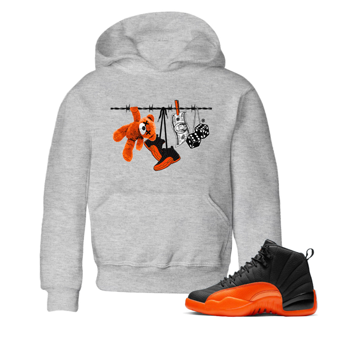 Air Jordan 12 Brilliant Orange Sneaker Match Tees Clothesline Streetwear Sneaker Shirt 12s Brilliant Orange Tee Kids Shirts Heather Grey 1