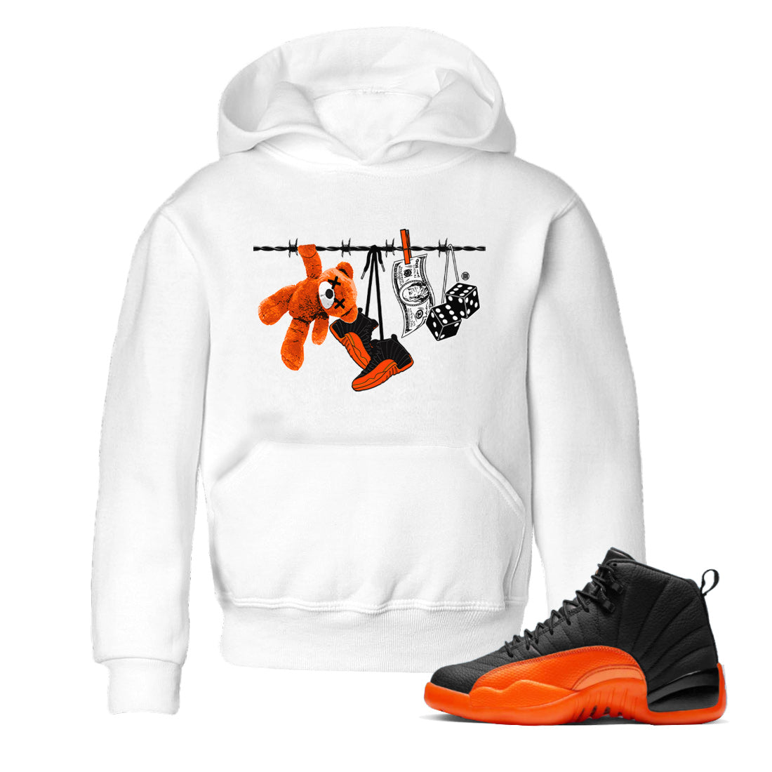 Air Jordan 12 Brilliant Orange Sneaker Match Tees Clothesline Streetwear Sneaker Shirt 12s Brilliant Orange Tee Kids Shirts White 1