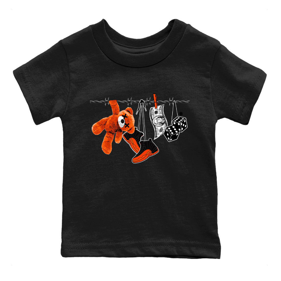 Air Jordan 12 Brilliant Orange Sneaker Match Tees Clothesline Streetwear Sneaker Shirt 12s Brilliant Orange Tee Kids Shirts Black 2
