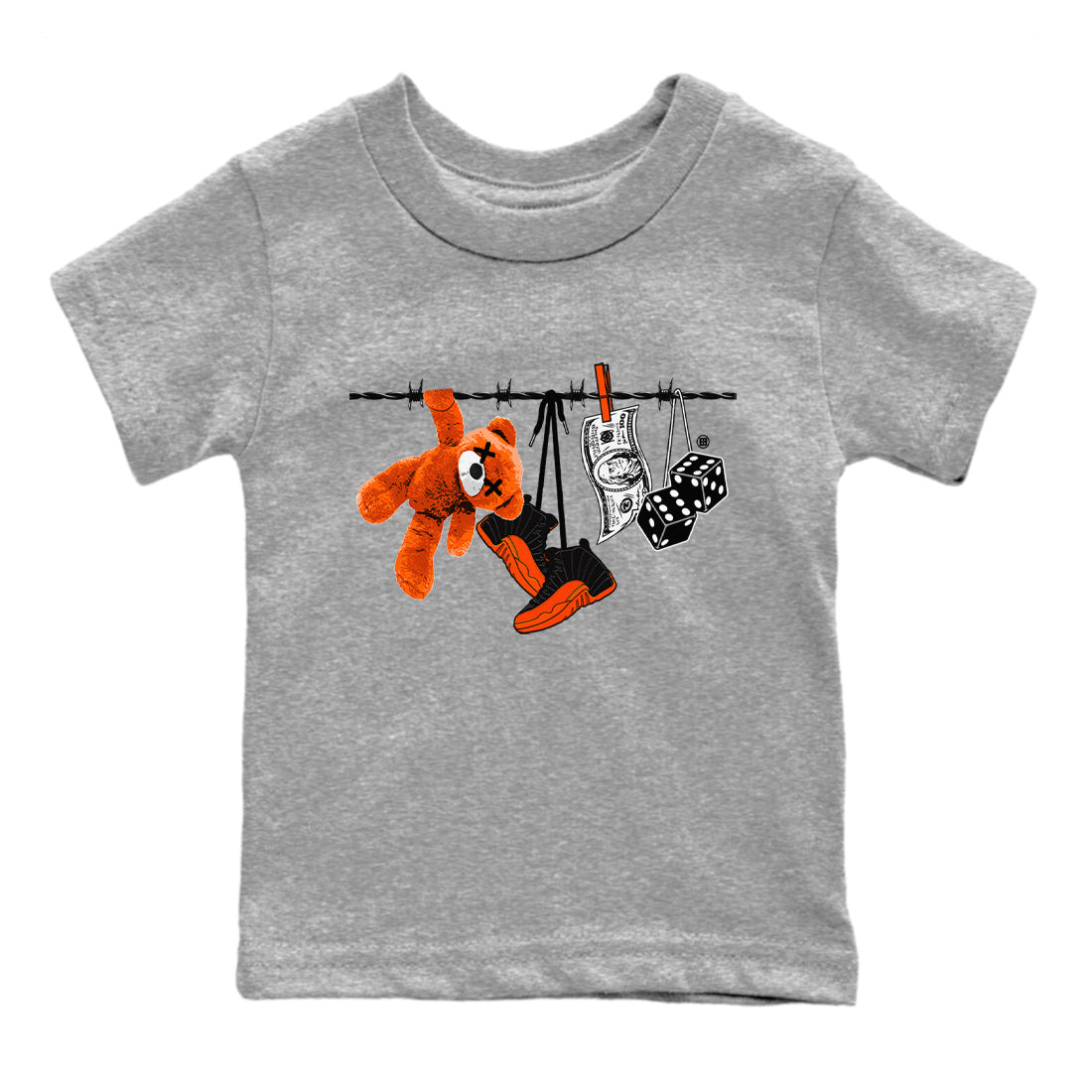 Air Jordan 12 Brilliant Orange Sneaker Match Tees Clothesline Streetwear Sneaker Shirt 12s Brilliant Orange Tee Kids Shirts Heather Grey 2