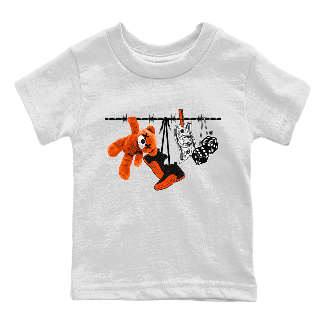 Air Jordan 12 Brilliant Orange Sneaker Match Tees Clothesline Streetwear Sneaker Shirt 12s Brilliant Orange Tee Kids Shirts White 2
