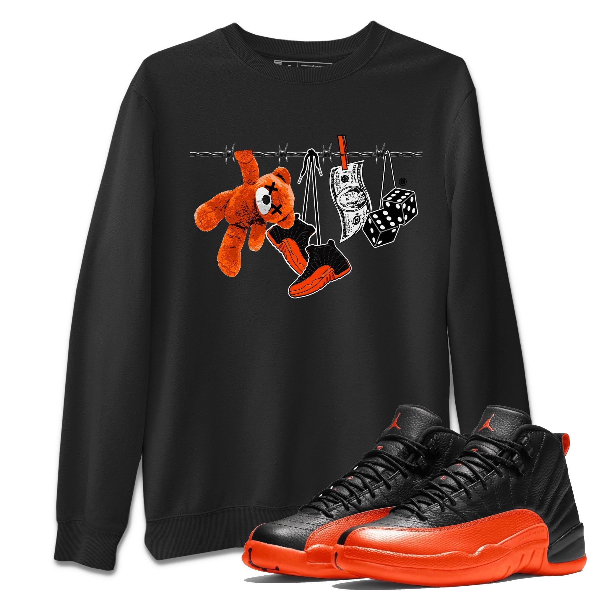 Air Jordan 12 Brilliant Orange Sneaker Match Tees Clothesline Streetwear Sneaker Shirt 12s Brilliant Orange Tee Unisex Shirts Black 1