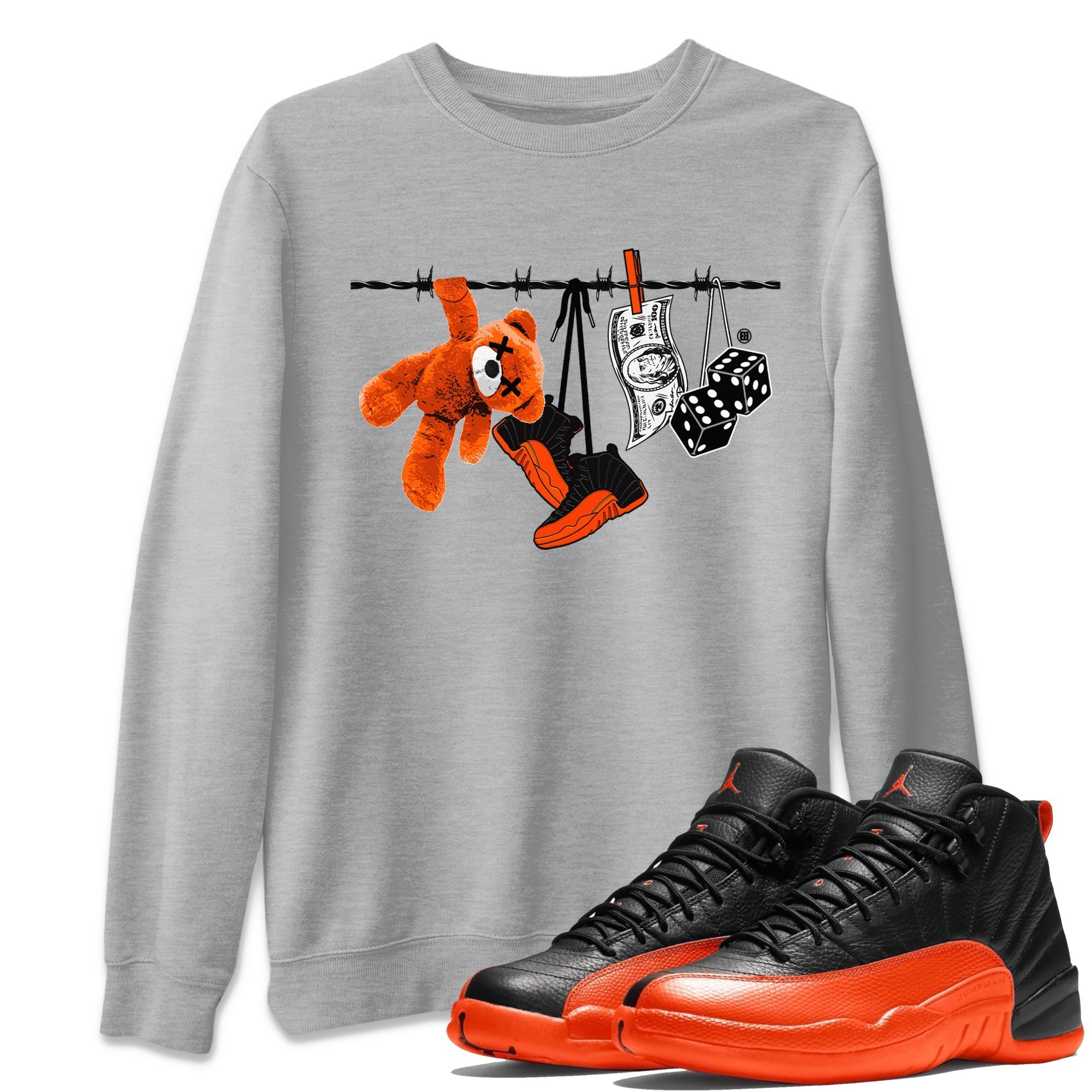 Air Jordan 12 Brilliant Orange Sneaker Match Tees Clothesline Streetwear Sneaker Shirt 12s Brilliant Orange Tee Unisex Shirts Heather Grey 1