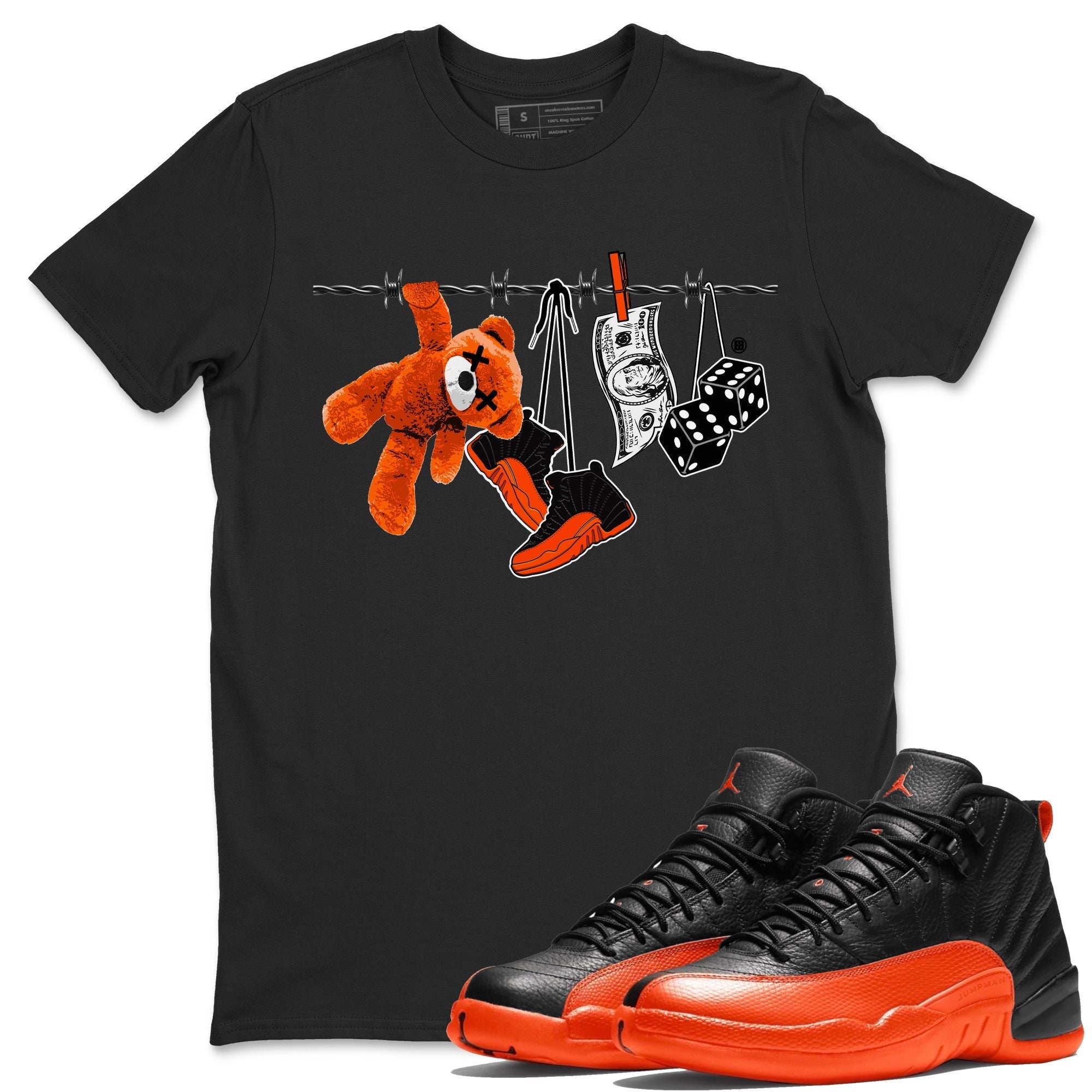 Air Jordan 12 Brilliant Orange Sneaker Match Tees Clothesline Streetwear Sneaker Shirt 12s Brilliant Orange Tee Unisex Shirts Black 1