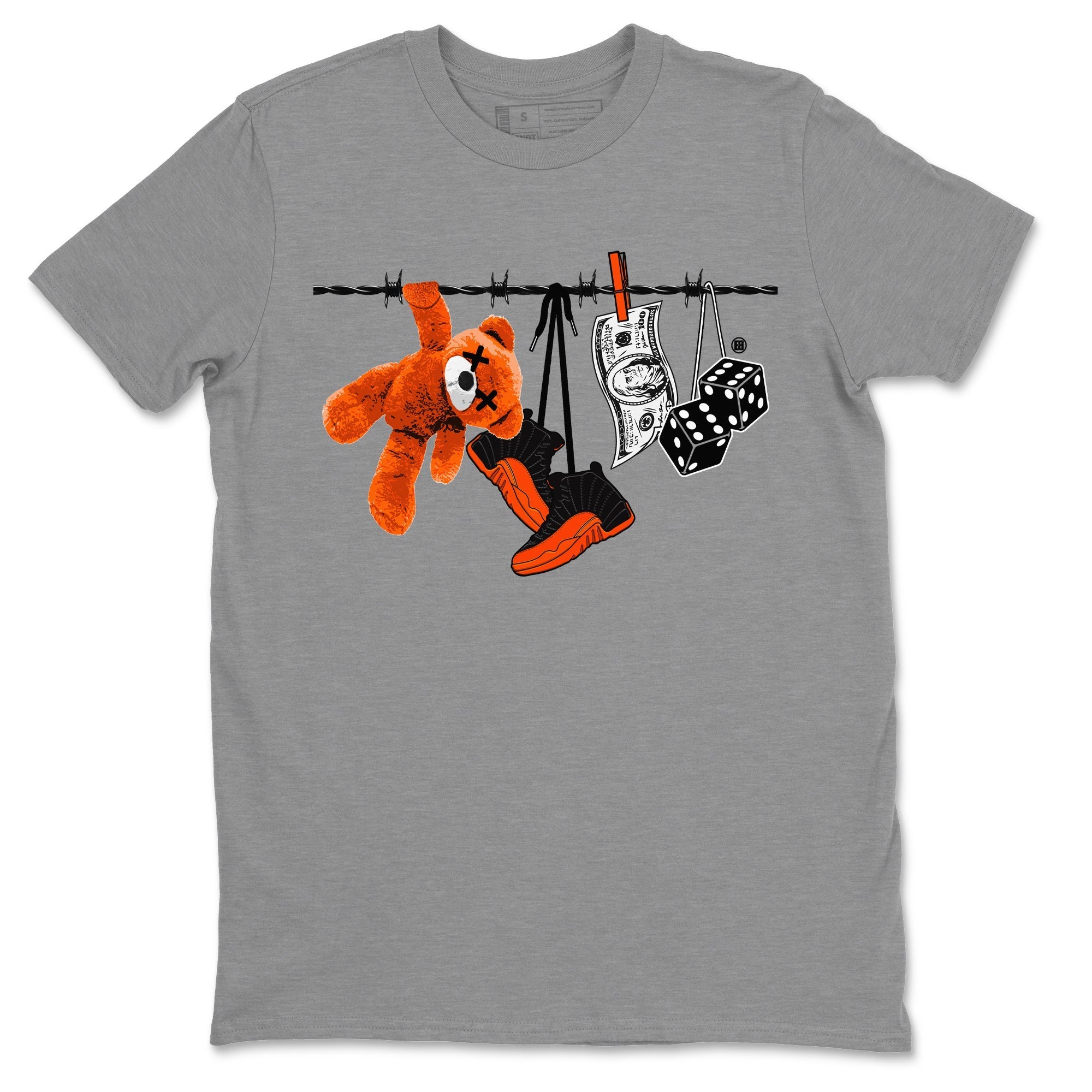 Air Jordan 12 Brilliant Orange Sneaker Match Tees Clothesline Streetwear Sneaker Shirt 12s Brilliant Orange Tee Unisex Shirts Heather Grey 2