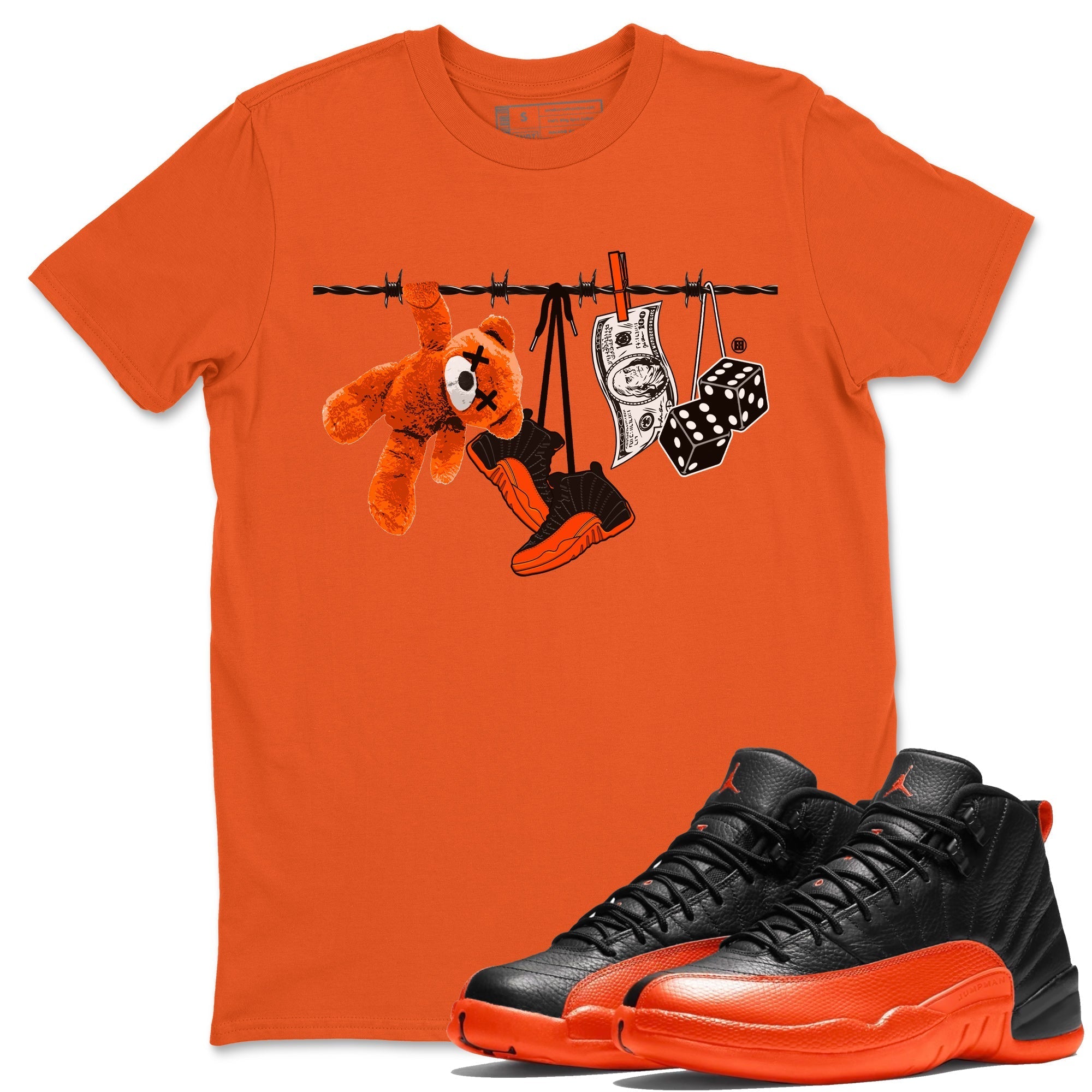Air Jordan 12 Brilliant Orange Sneaker Match Tees Clothesline Streetwear Sneaker Shirt 12s Brilliant Orange Tee Unisex Shirts Orange 1