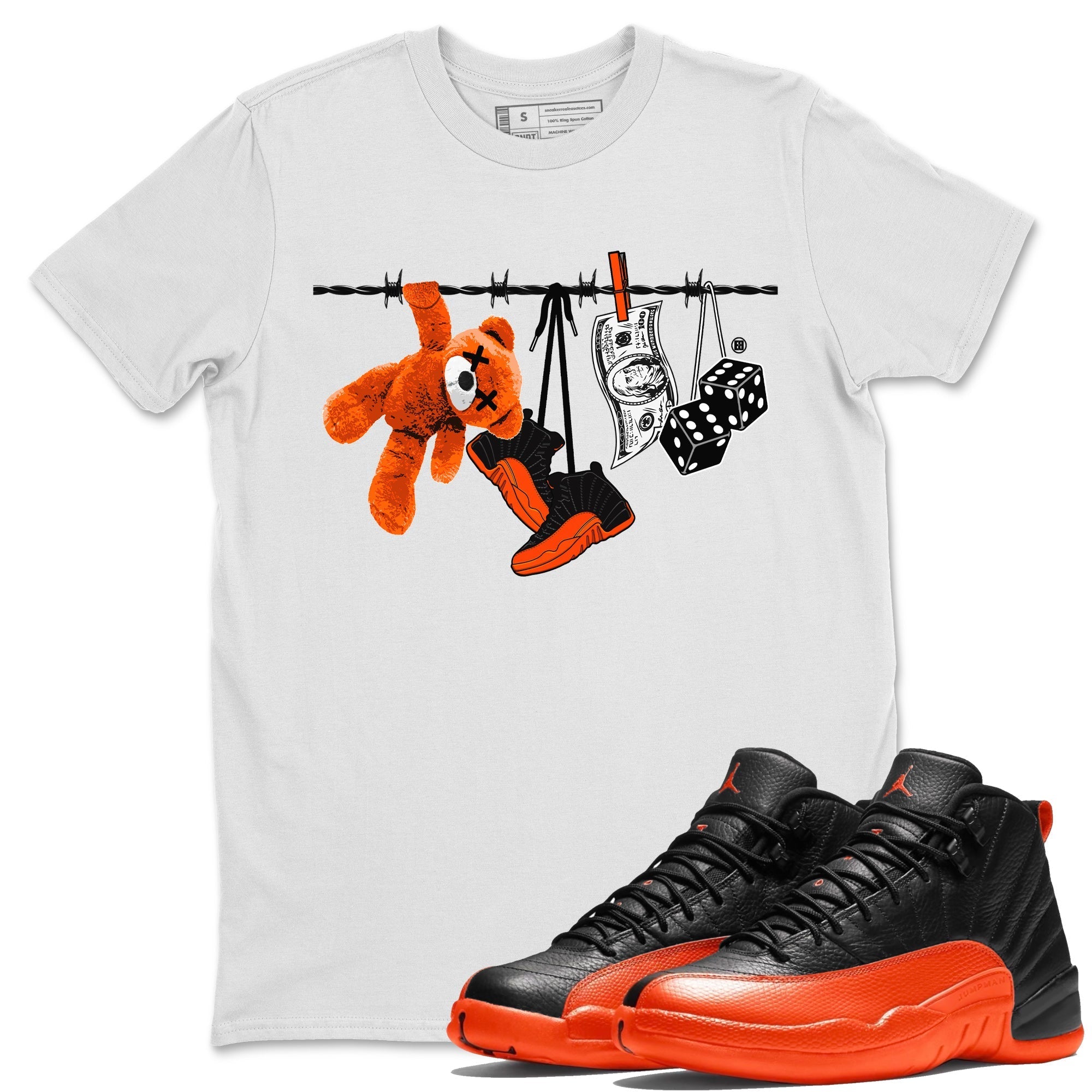 Air Jordan 12 Brilliant Orange Sneaker Match Tees Clothesline Streetwear Sneaker Shirt 12s Brilliant Orange Tee Unisex Shirts White 1