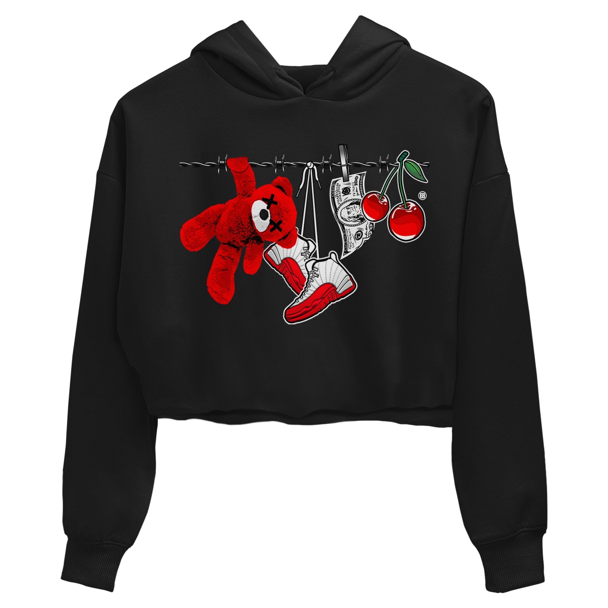 12s Cherry Sneaker Match Tees Clothesline Streetwear Sneaker Shirt Air Jordan 12 Cherry Sneaker Release Tees Women's Shirts Black 2