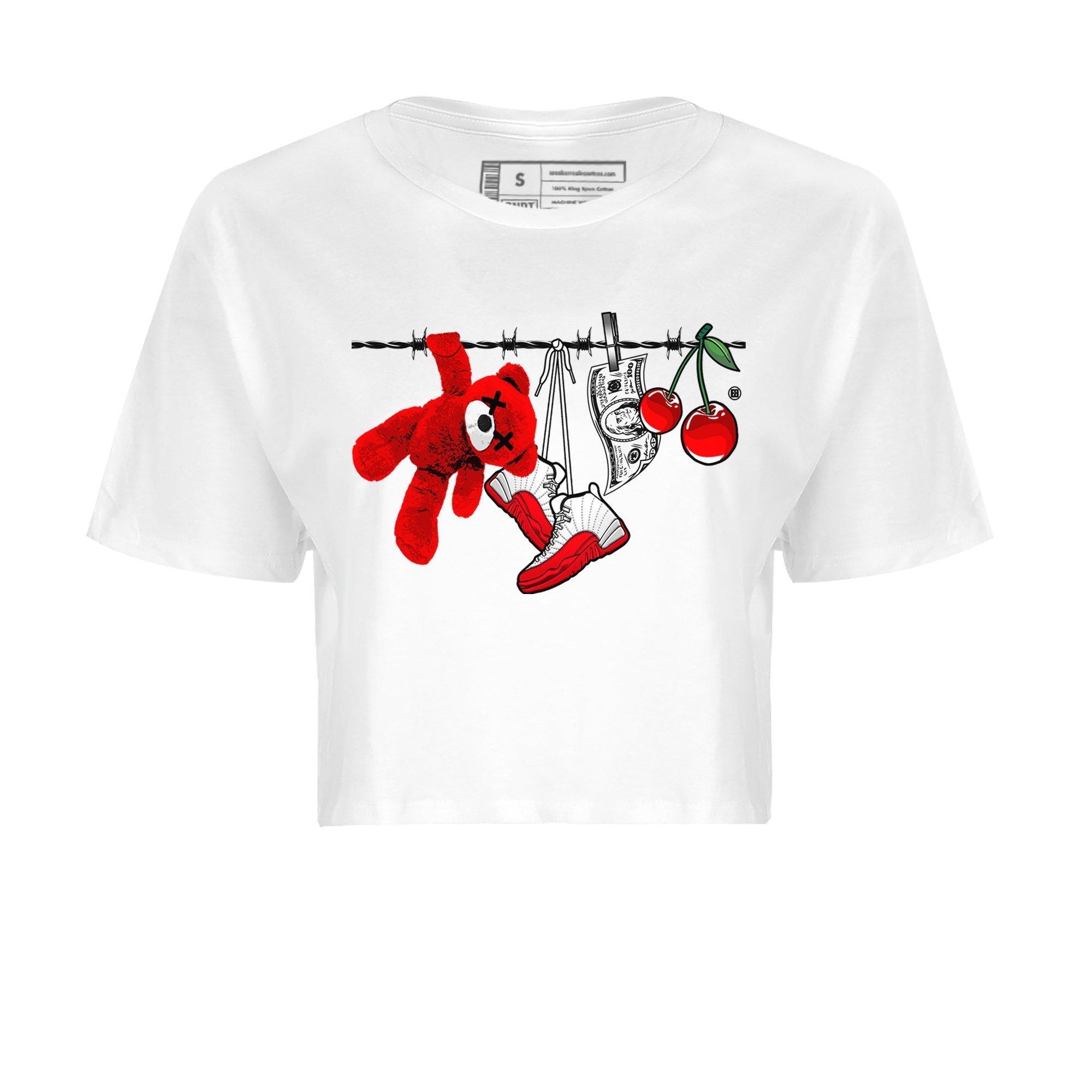 12s Cherry Sneaker Match Tees Clothesline Streetwear Sneaker Shirt Air Jordan 12 Cherry Sneaker Release Tees Women's Shirts White 2