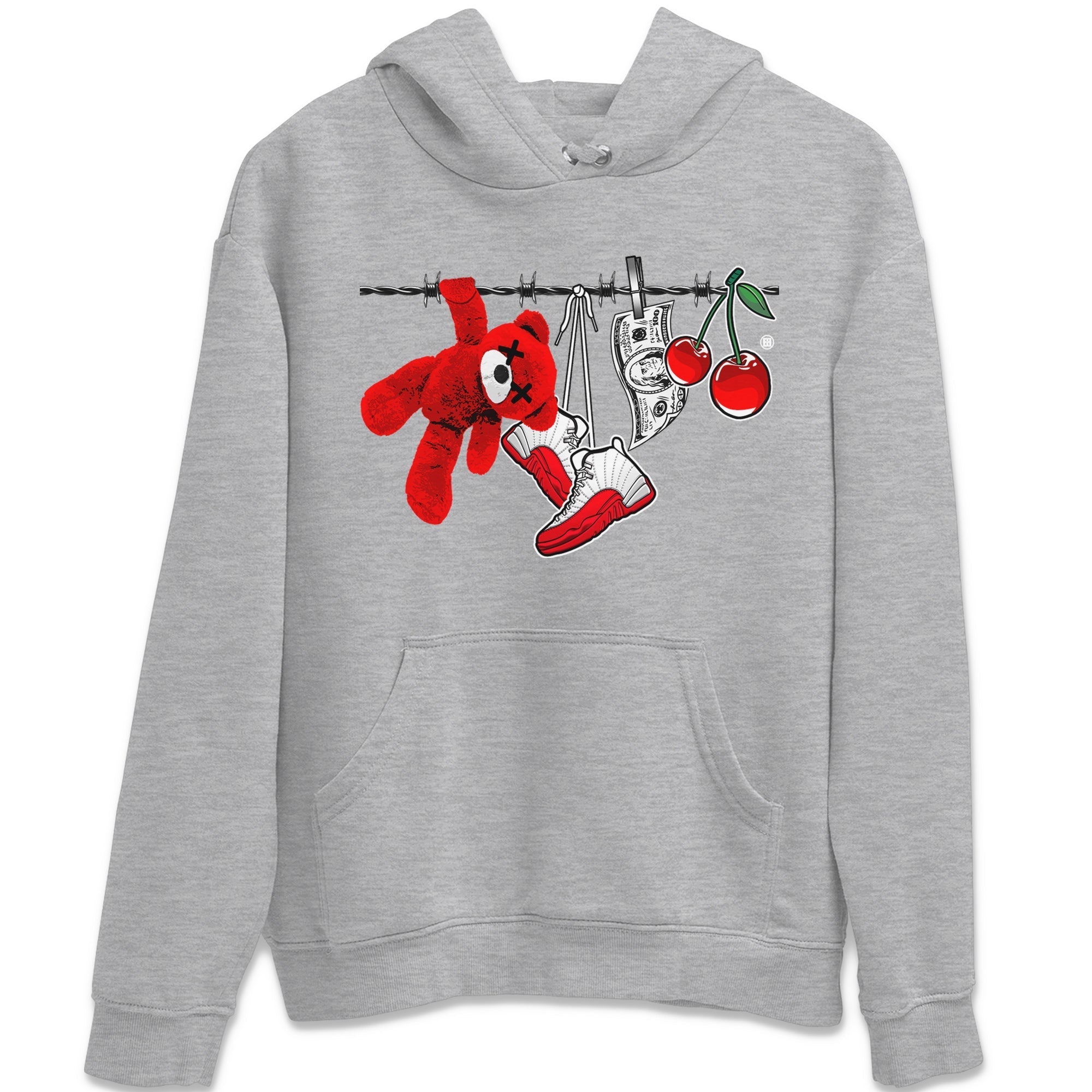 12s Cherry Sneaker Match Tees Clothesline Streetwear Sneaker Shirt Air Jordan 12 Cherry Sneaker Release Tees Unisex Shirts Heather Grey 2