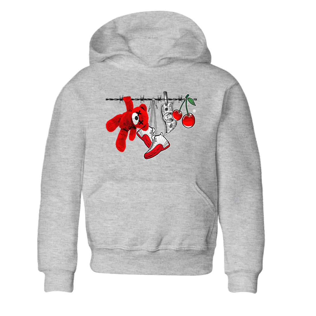 12s Cherry Sneaker Match Tees Clothesline Streetwear Sneaker Shirt Air Jordan 12 Cherry Sneaker Release Tees Kids Shirts Heather Grey 2