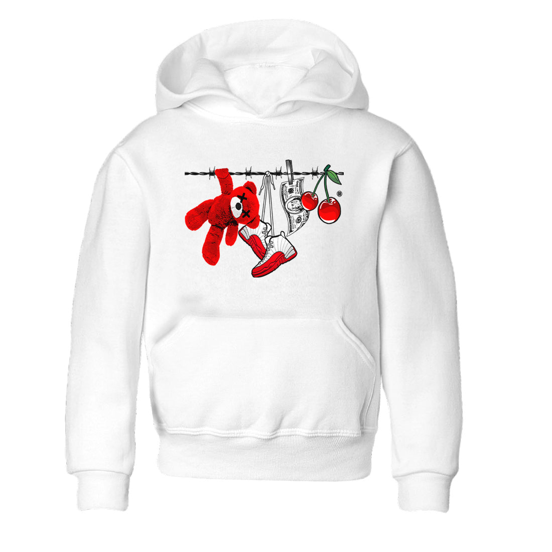 12s Cherry Sneaker Match Tees Clothesline Streetwear Sneaker Shirt Air Jordan 12 Cherry Sneaker Release Tees Kids Shirts White 2