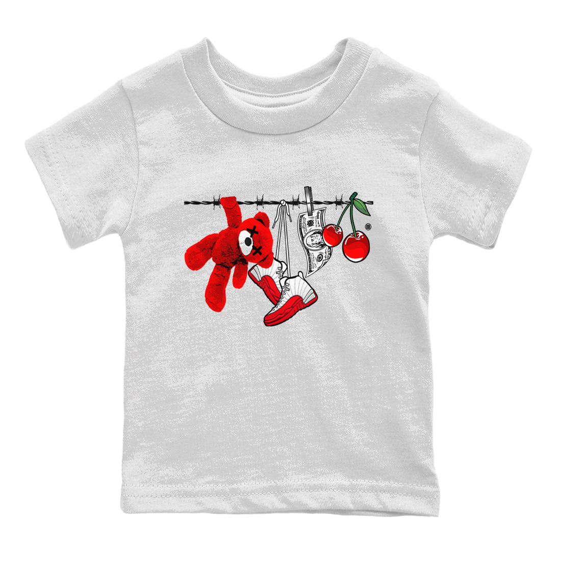 12s Cherry Sneaker Match Tees Clothesline Streetwear Sneaker Shirt Air Jordan 12 Cherry Sneaker Release Tees Kids Shirts White 2