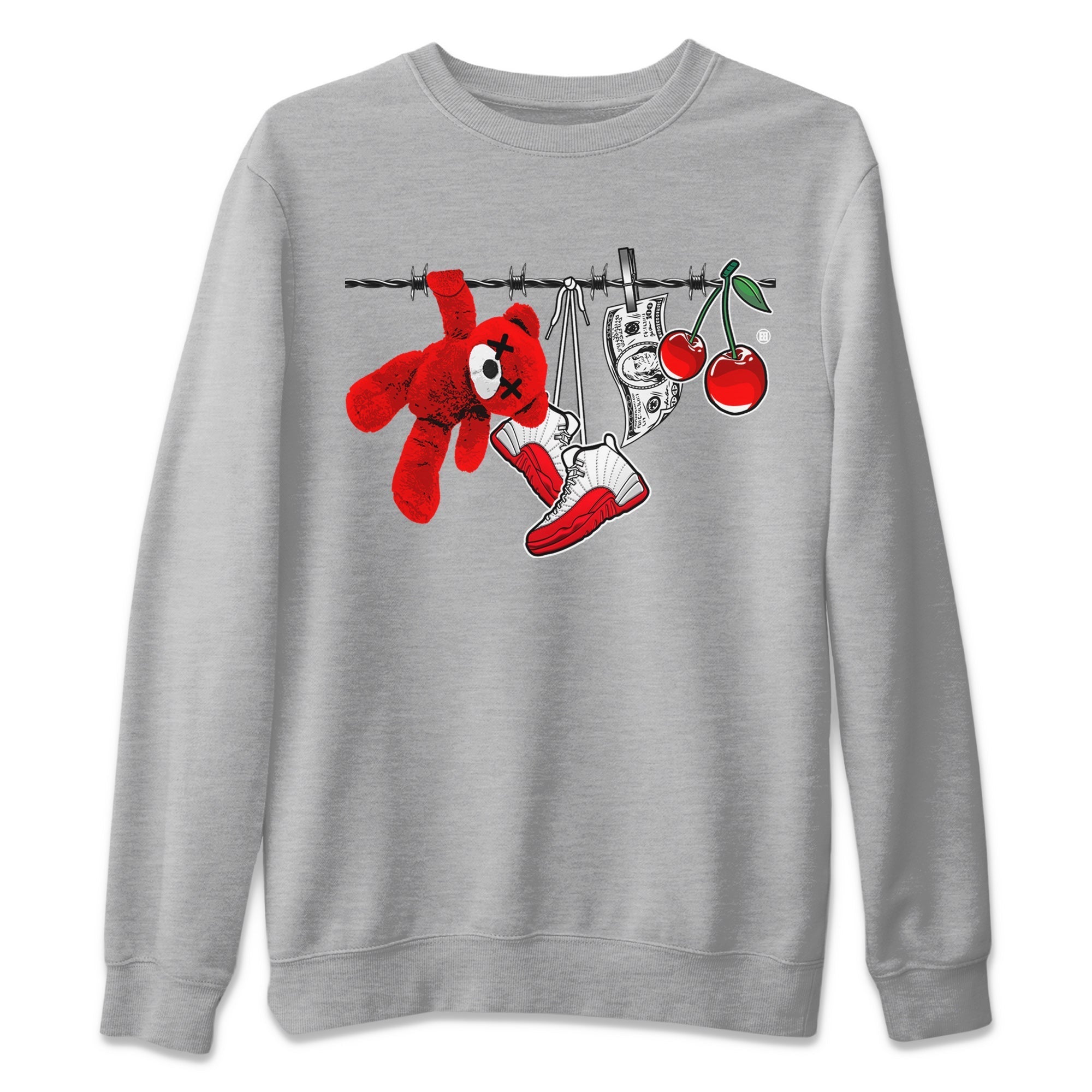 12s Cherry Sneaker Match Tees Clothesline Streetwear Sneaker Shirt Air Jordan 12 Cherry Sneaker Release Tees Unisex Shirts Heather Grey 2