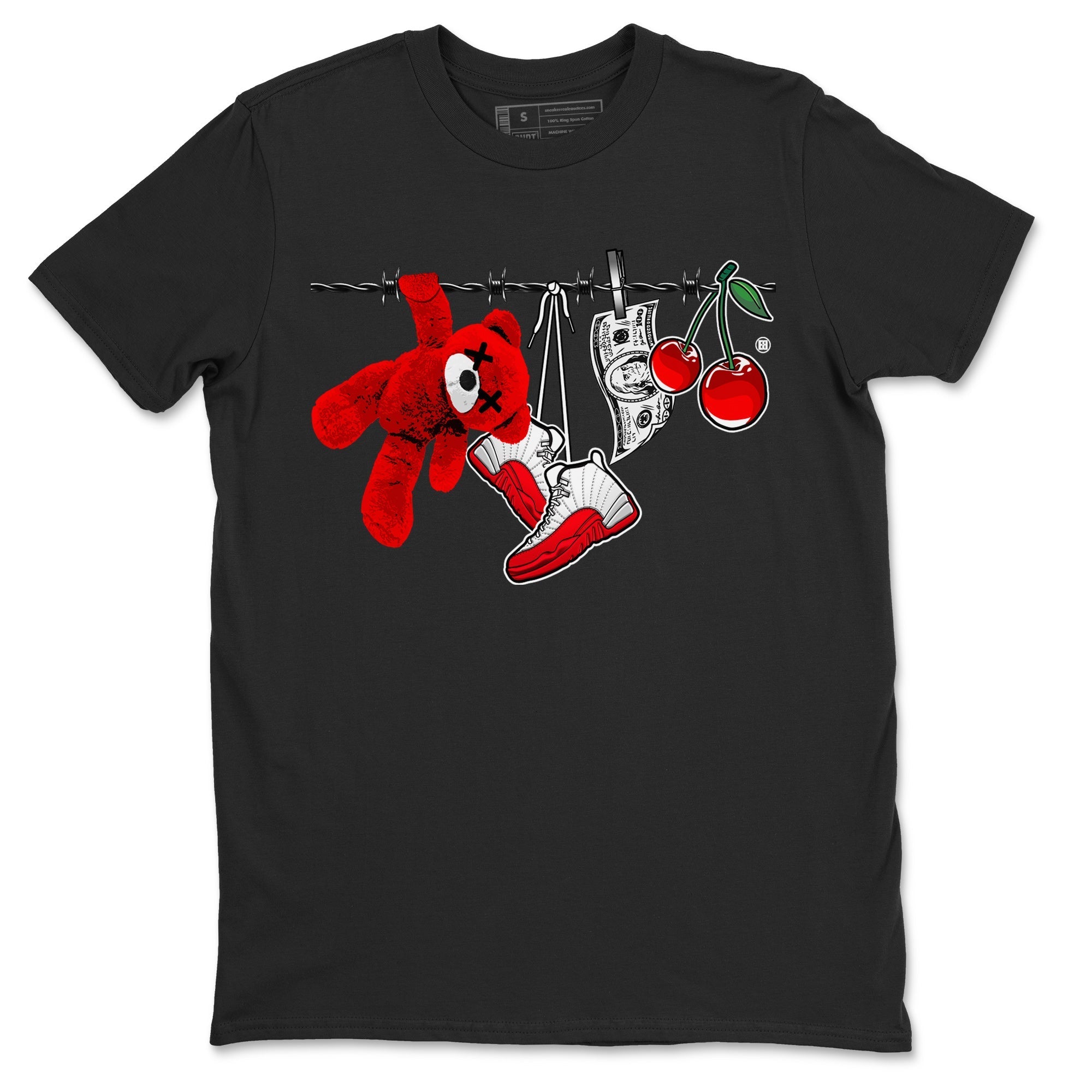12s Cherry Sneaker Match Tees Clothesline Streetwear Sneaker Shirt Air Jordan 12 Cherry Sneaker Release Tees Unisex Shirts Black 2