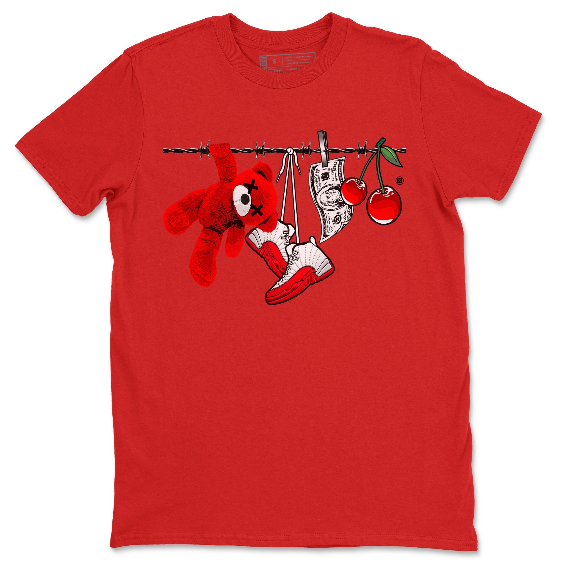 12s Cherry Sneaker Match Tees Clothesline Streetwear Sneaker Shirt Air Jordan 12 Cherry Sneaker Release Tees Unisex Shirts Red 2