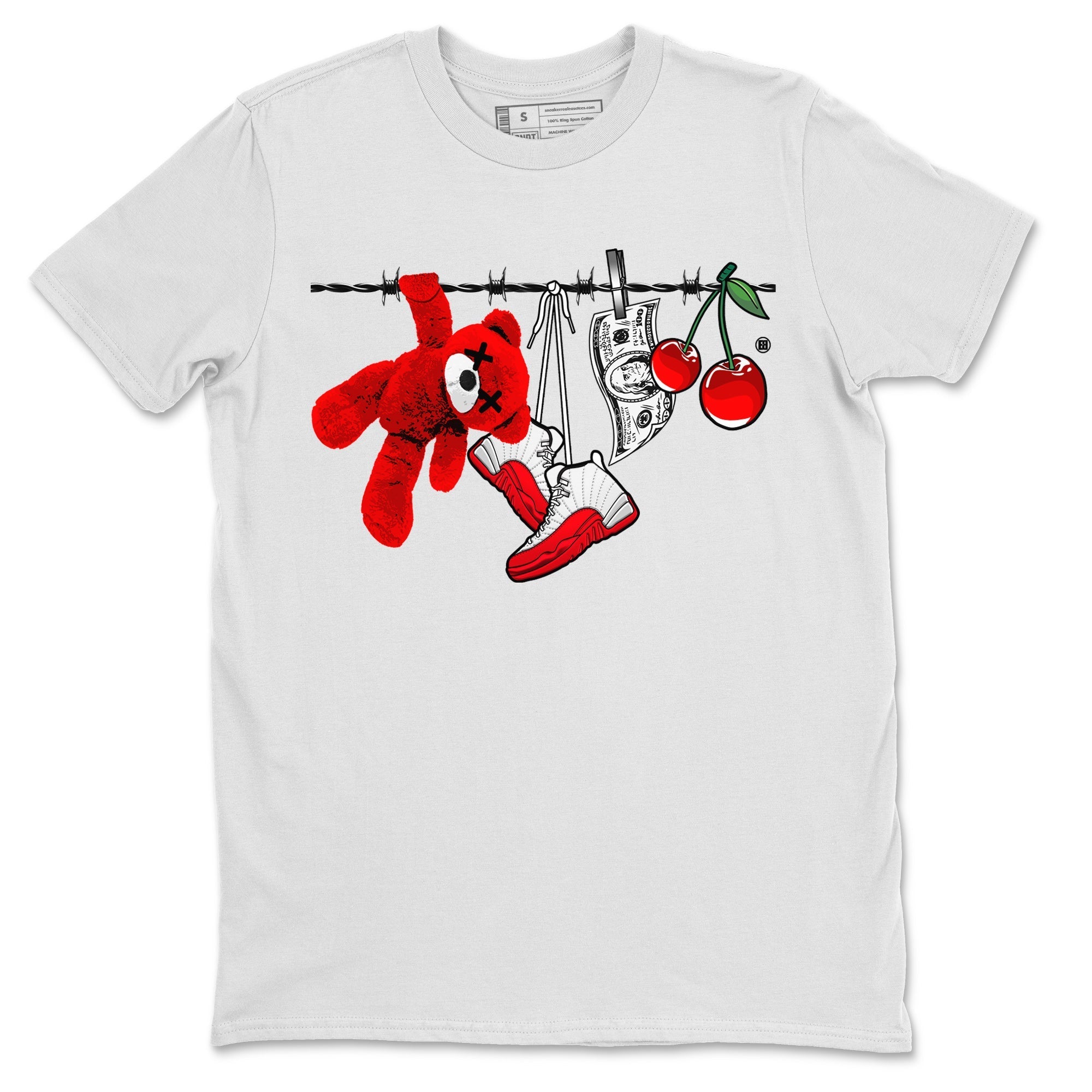 12s Cherry Sneaker Match Tees Clothesline Streetwear Sneaker Shirt Air Jordan 12 Cherry Sneaker Release Tees Unisex Shirts White 2