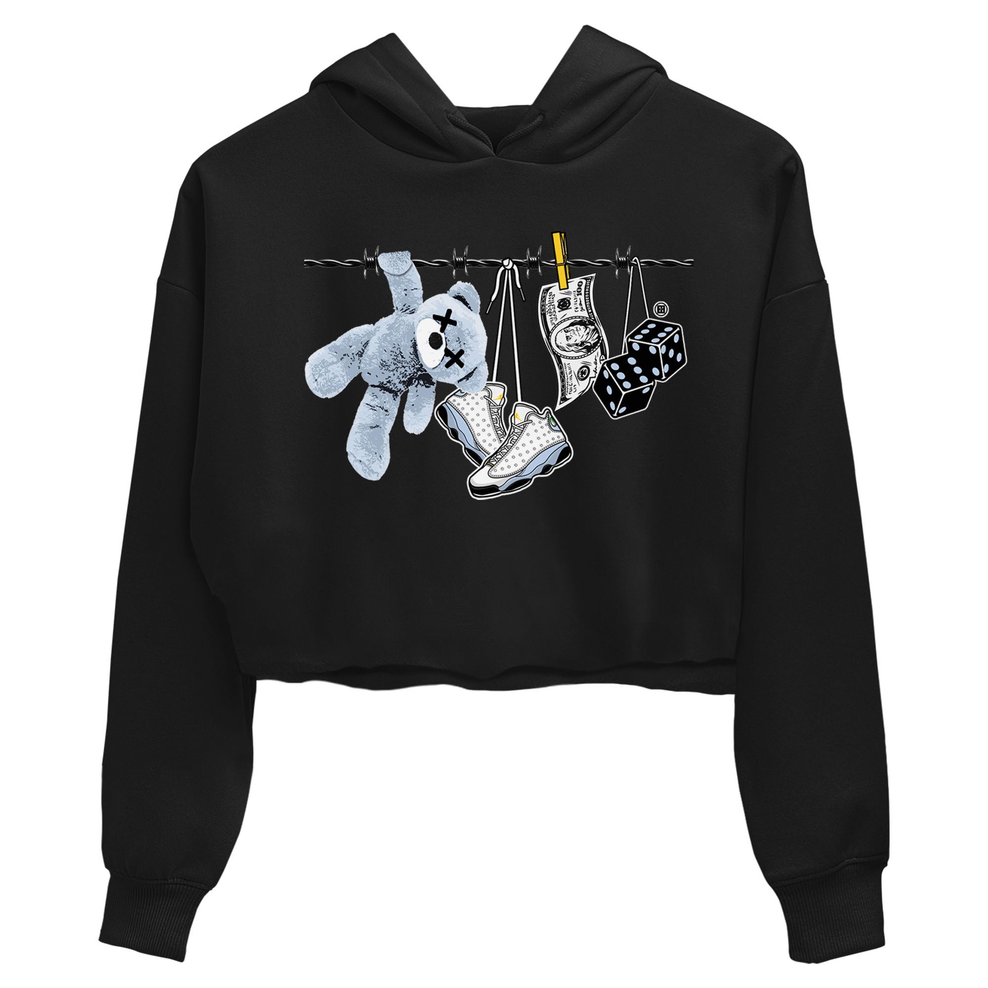 13s Blue Grey shirt to match jordans Clothesline sneaker tees Air Jordan 13 Retro Blue Grey Drip Gear Zone Black 2 crop length shirt