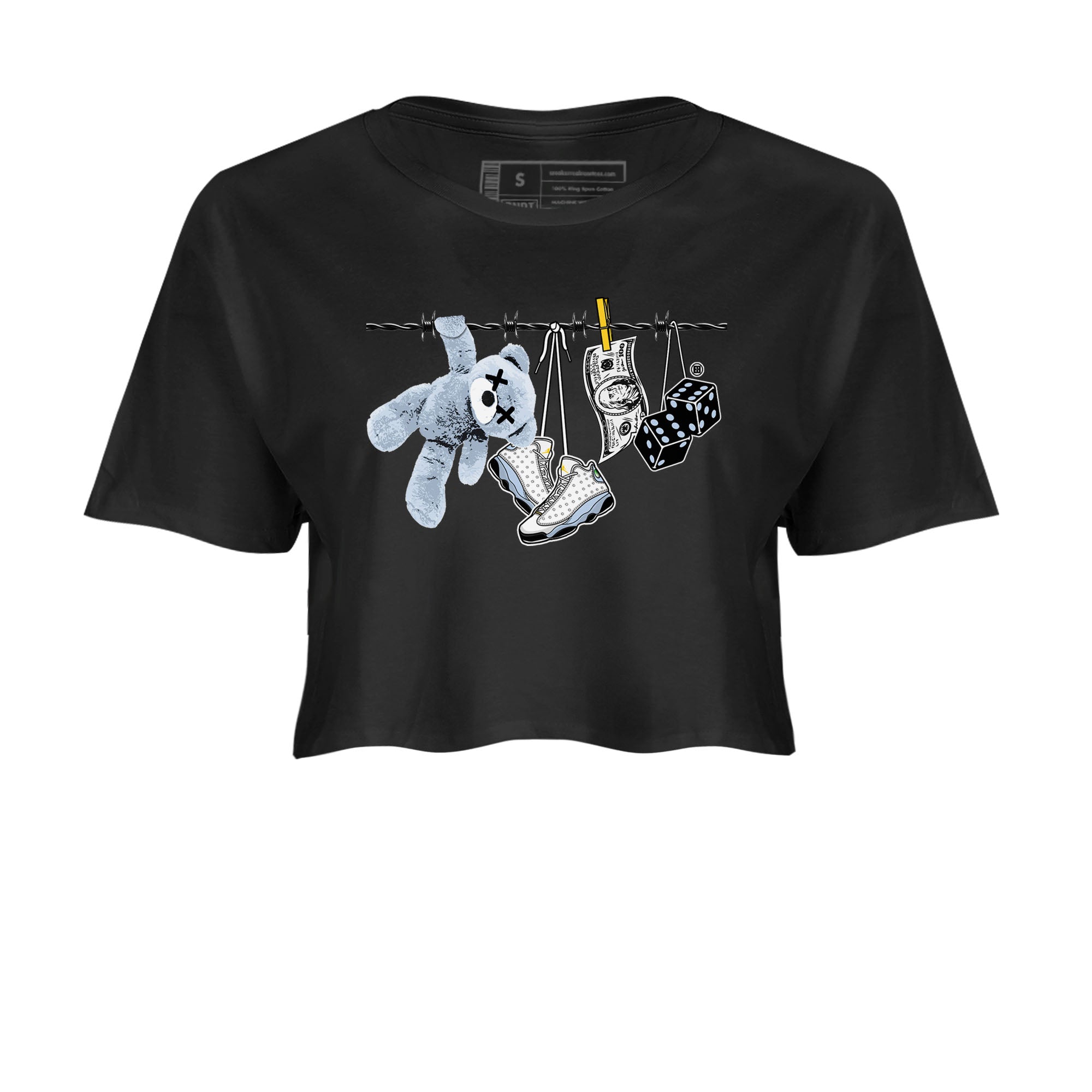 13s Blue Grey shirt to match jordans Clothesline sneaker tees Air Jordan 13 Retro Blue Grey Drip Gear Zone Black 2 crop length shirt