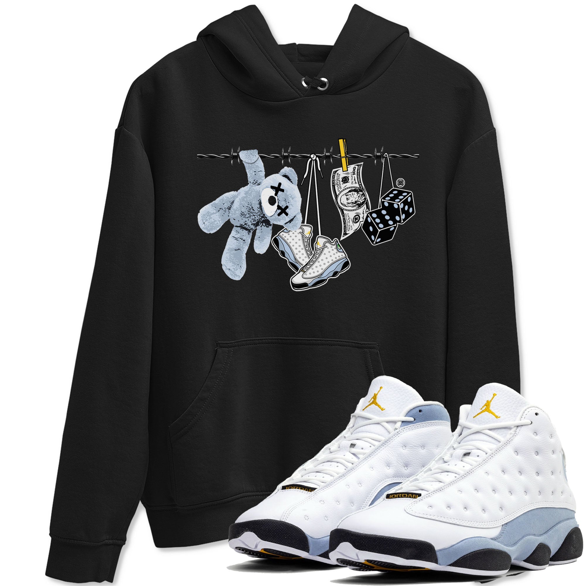 13s Blue Grey shirt to match jordans Clothesline sneaker tees Air Jordan 13 Retro Blue Grey Drip Gear Zone unisex cotton Black 1 crew neck shirt