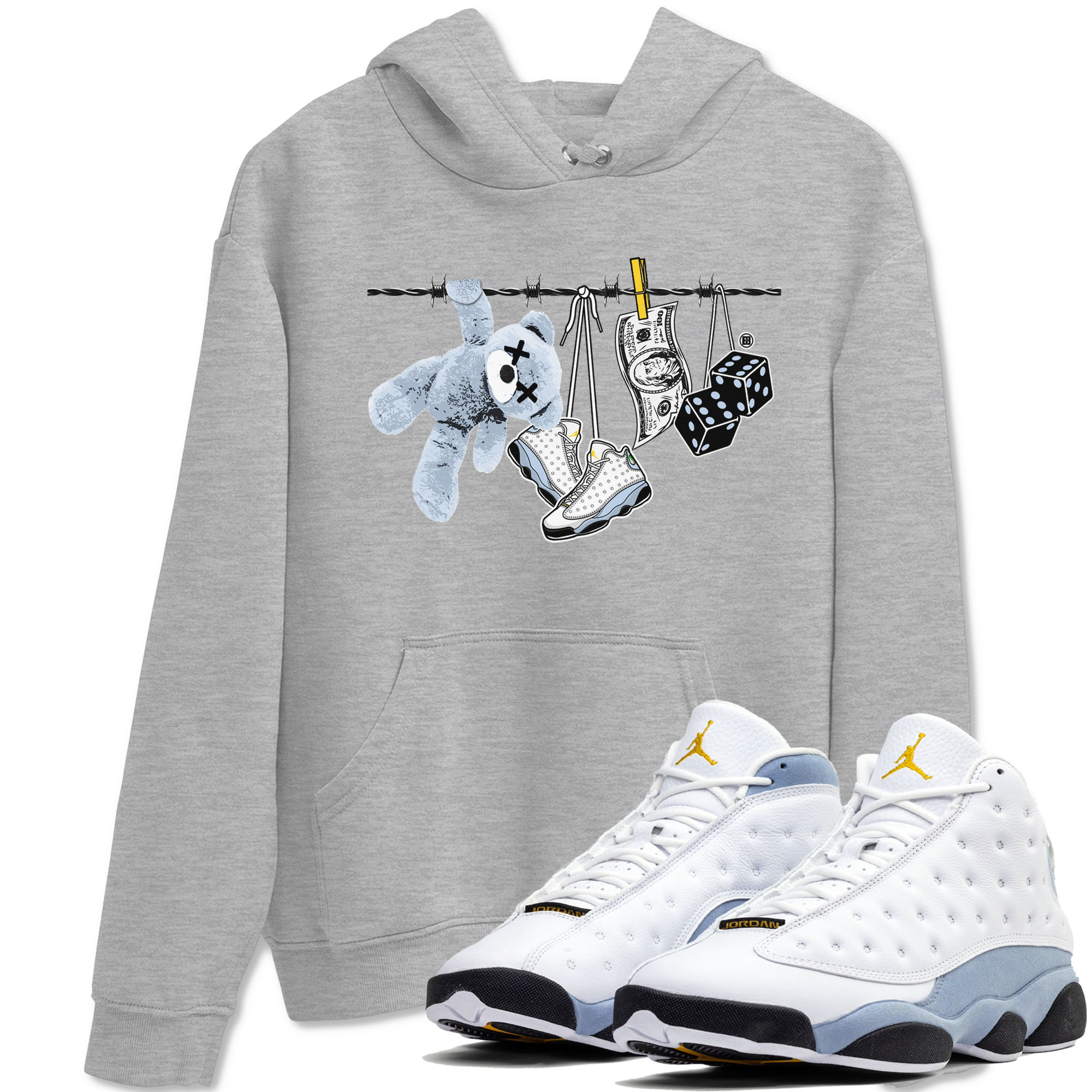 13s Blue Grey shirt to match jordans Clothesline sneaker tees Air Jordan 13 Retro Blue Grey Drip Gear Zone unisex cotton Heather Grey 1 crew neck shirt