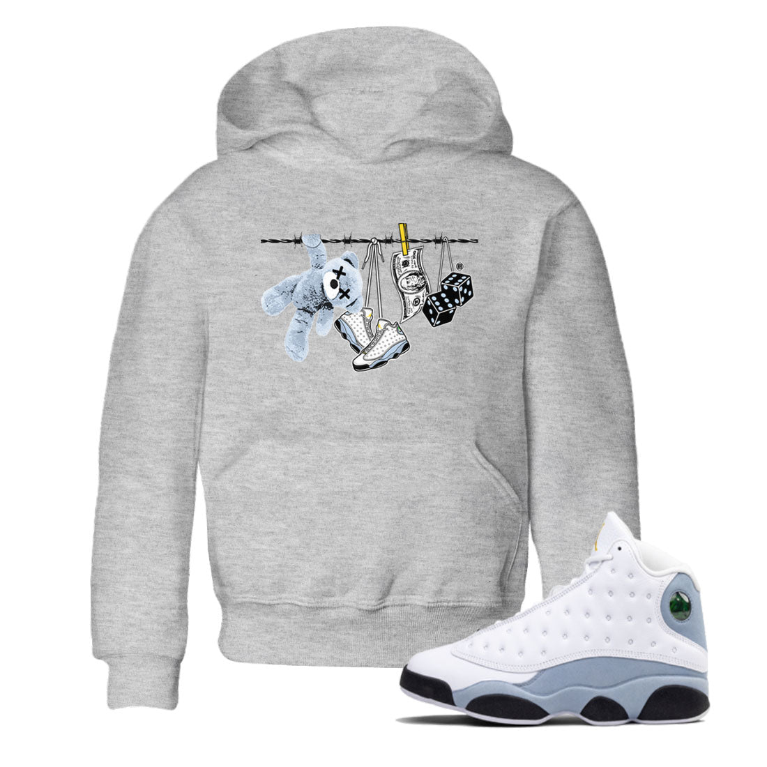 13s Blue Grey shirt to match jordans Clothesline sneaker tees Air Jordan 13 Retro Blue Grey Drip Gear Zone baby toddler Heather Grey 1 cotton Shirt