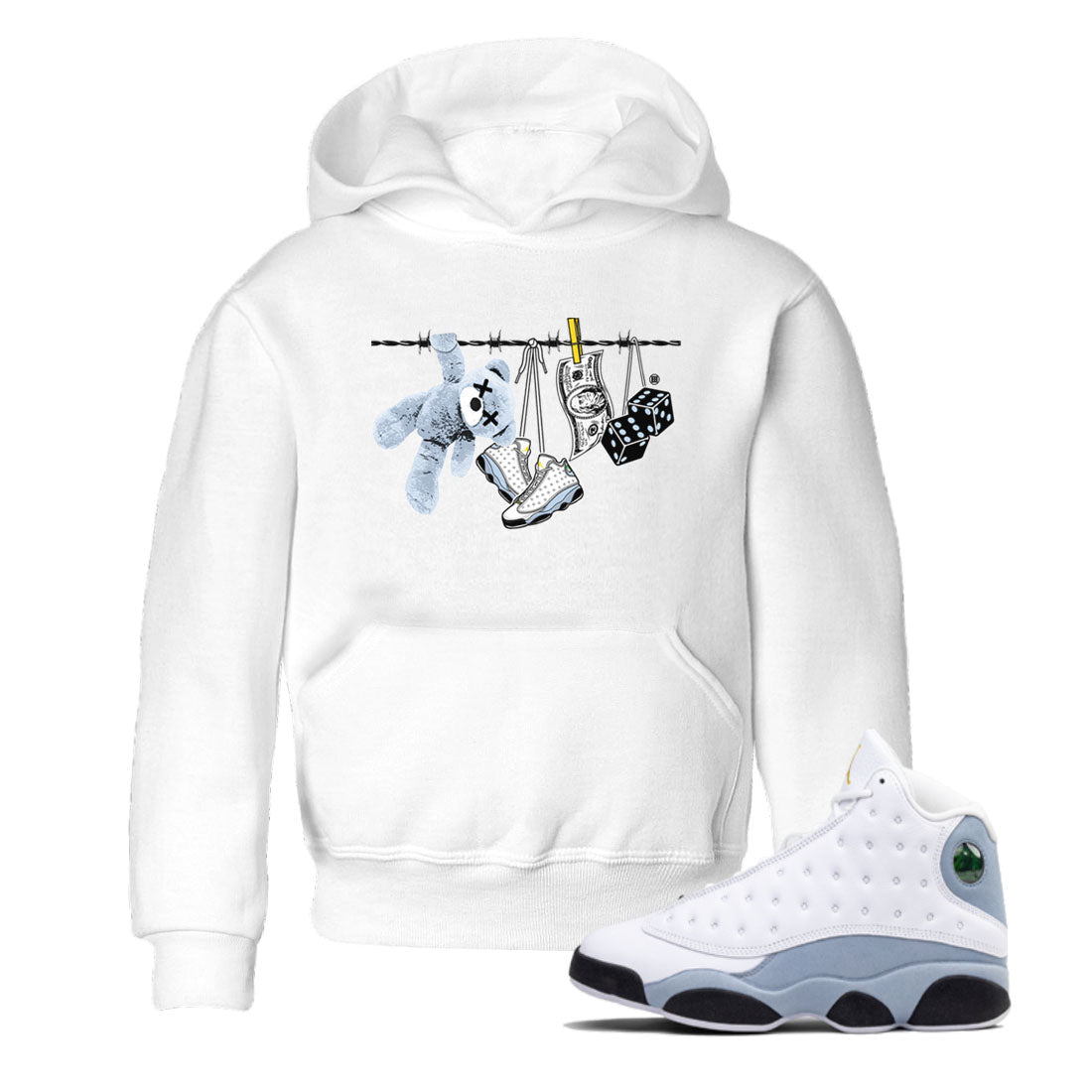 13s Blue Grey shirt to match jordans Clothesline sneaker tees Air Jordan 13 Retro Blue Grey Drip Gear Zone baby toddler White 1 cotton Shirt