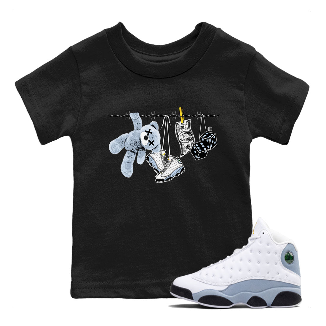 13s Blue Grey shirt to match jordans Clothesline sneaker tees Air Jordan 13 Retro Blue Grey Drip Gear Zone baby toddler Black 1 cotton Shirt