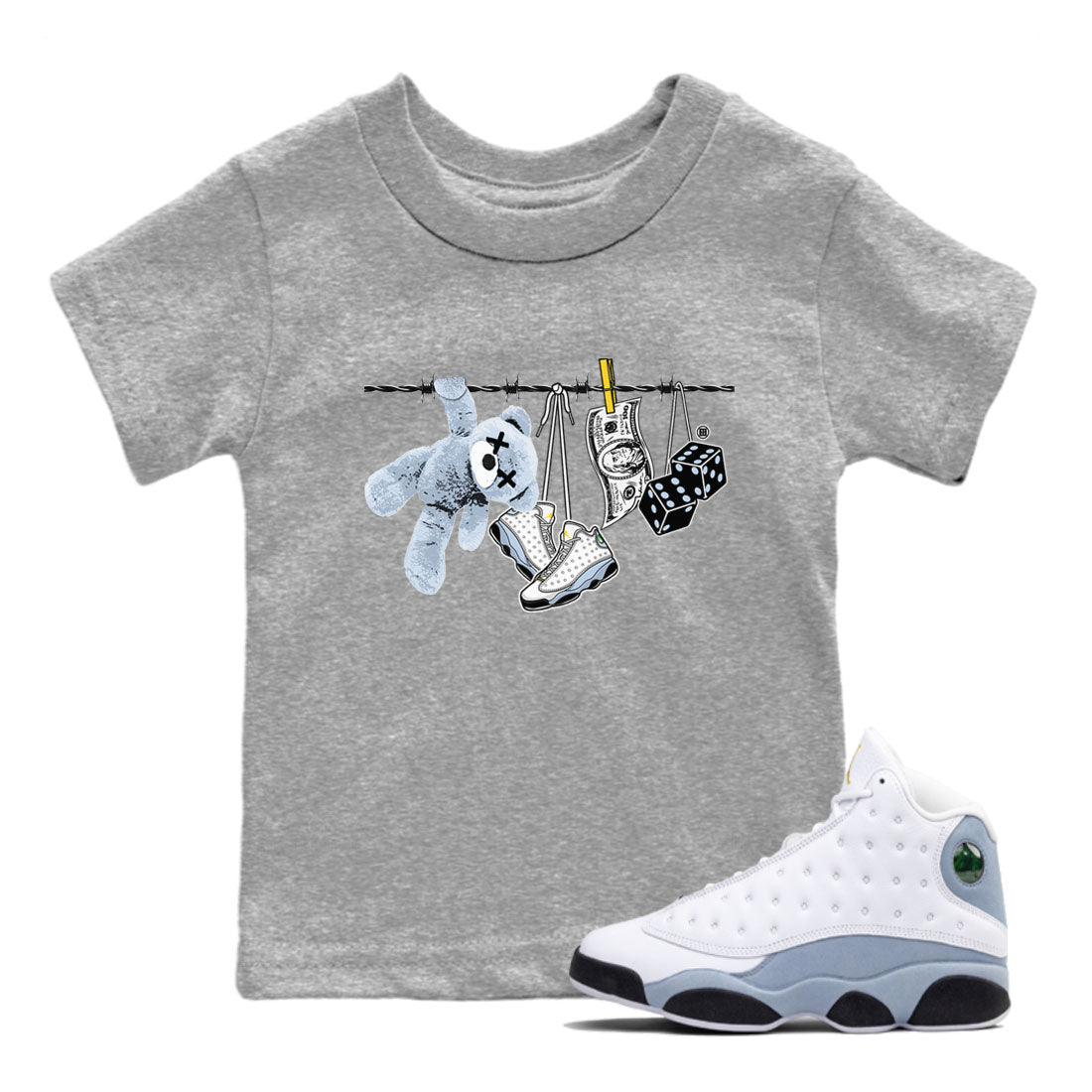 13s Blue Grey shirt to match jordans Clothesline sneaker tees Air Jordan 13 Retro Blue Grey Drip Gear Zone baby toddler Heather Grey 1 cotton Shirt